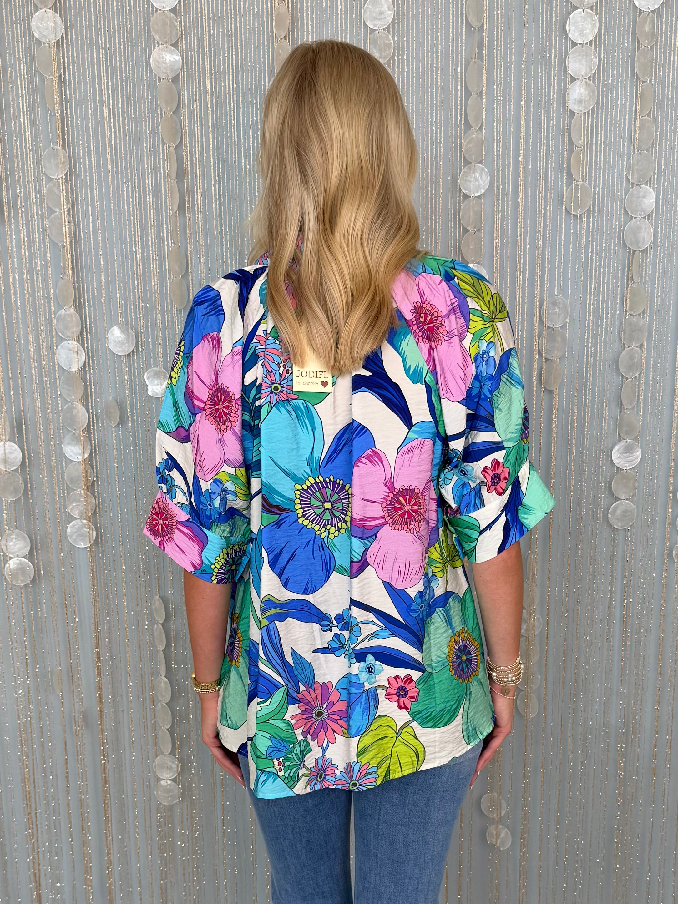Great Expectations Royal Mix Floral Half Sleeve Top-Shop-Womens-Boutique-Clothing