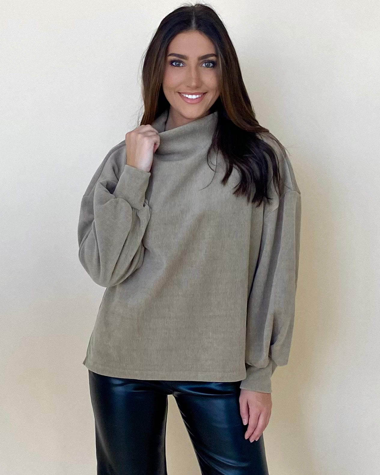 Calm Days Taupe Suede Ribbed Top-Shop-Womens-Boutique-Clothing