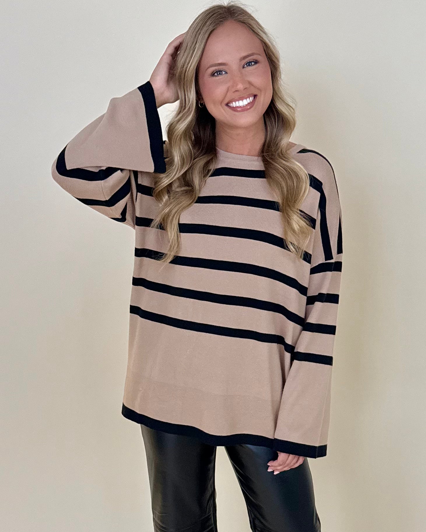 Capture It Lt Taupe Stripe Sweater-Shop-Womens-Boutique-Clothing