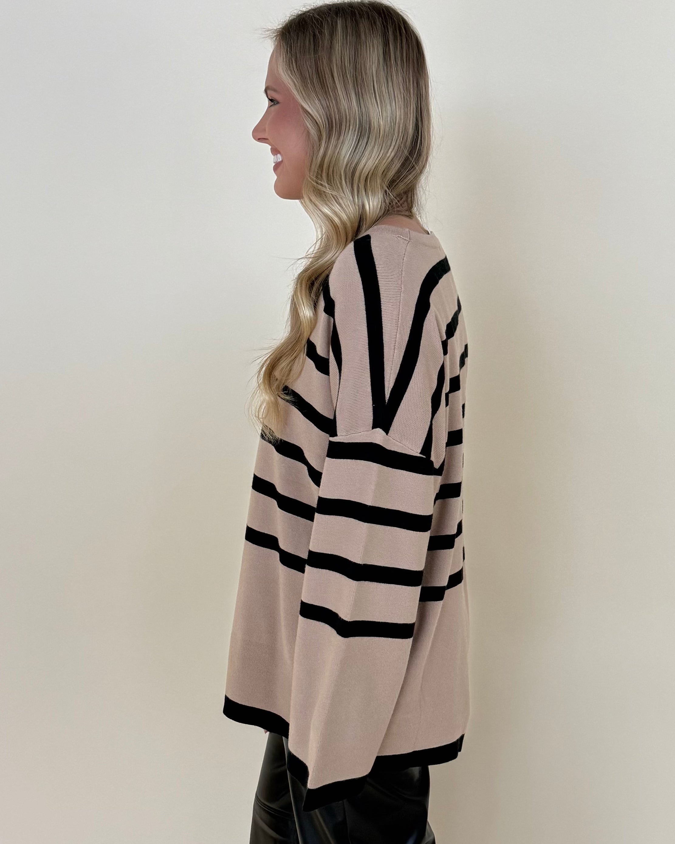 Capture It Lt Taupe Stripe Sweater-Shop-Womens-Boutique-Clothing