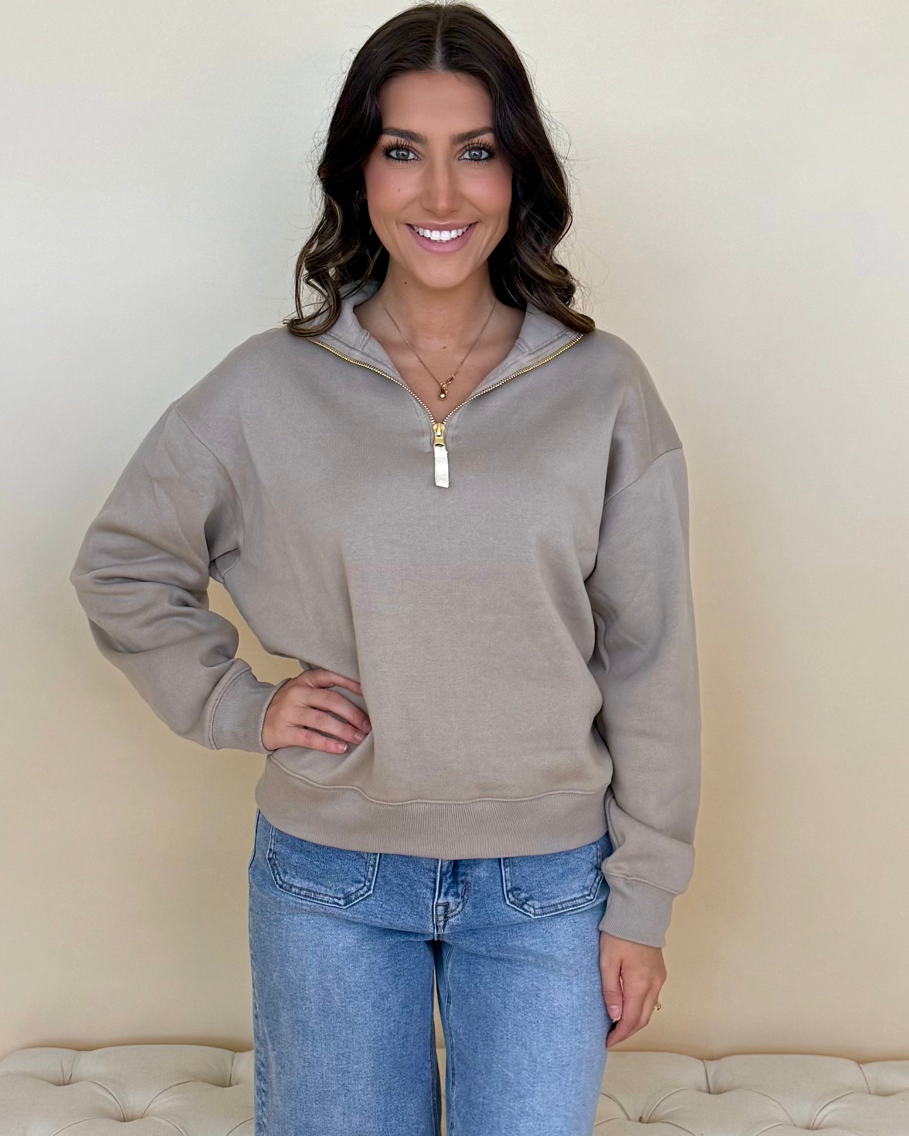 Daily Wear Mocha Zip Sweatshirt-Shop-Womens-Boutique-Clothing
