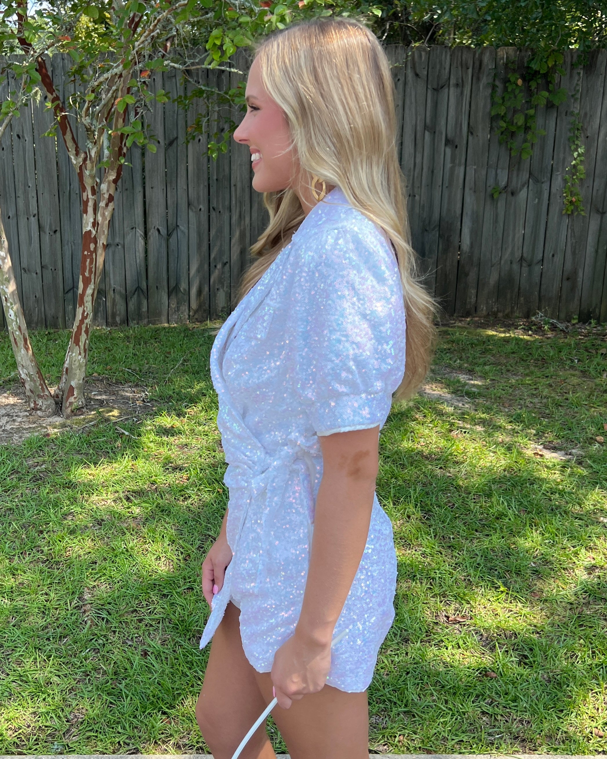Brightest Star White Wrap Front Sequins Romper-Shop-Womens-Boutique-Clothing