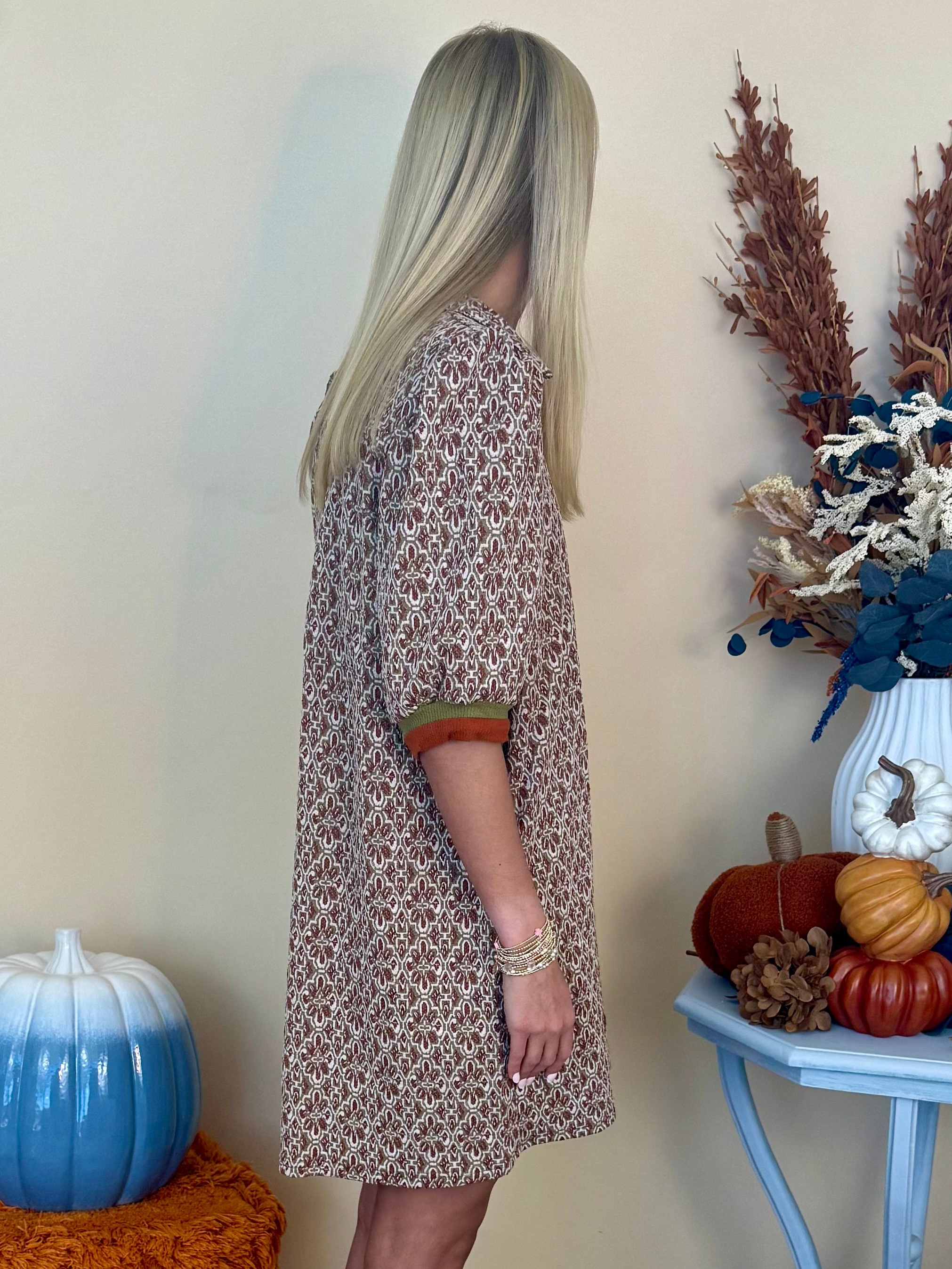 Maple Moments Chestnut Checkered Print Collared Dress-Shop-Womens-Boutique-Clothing