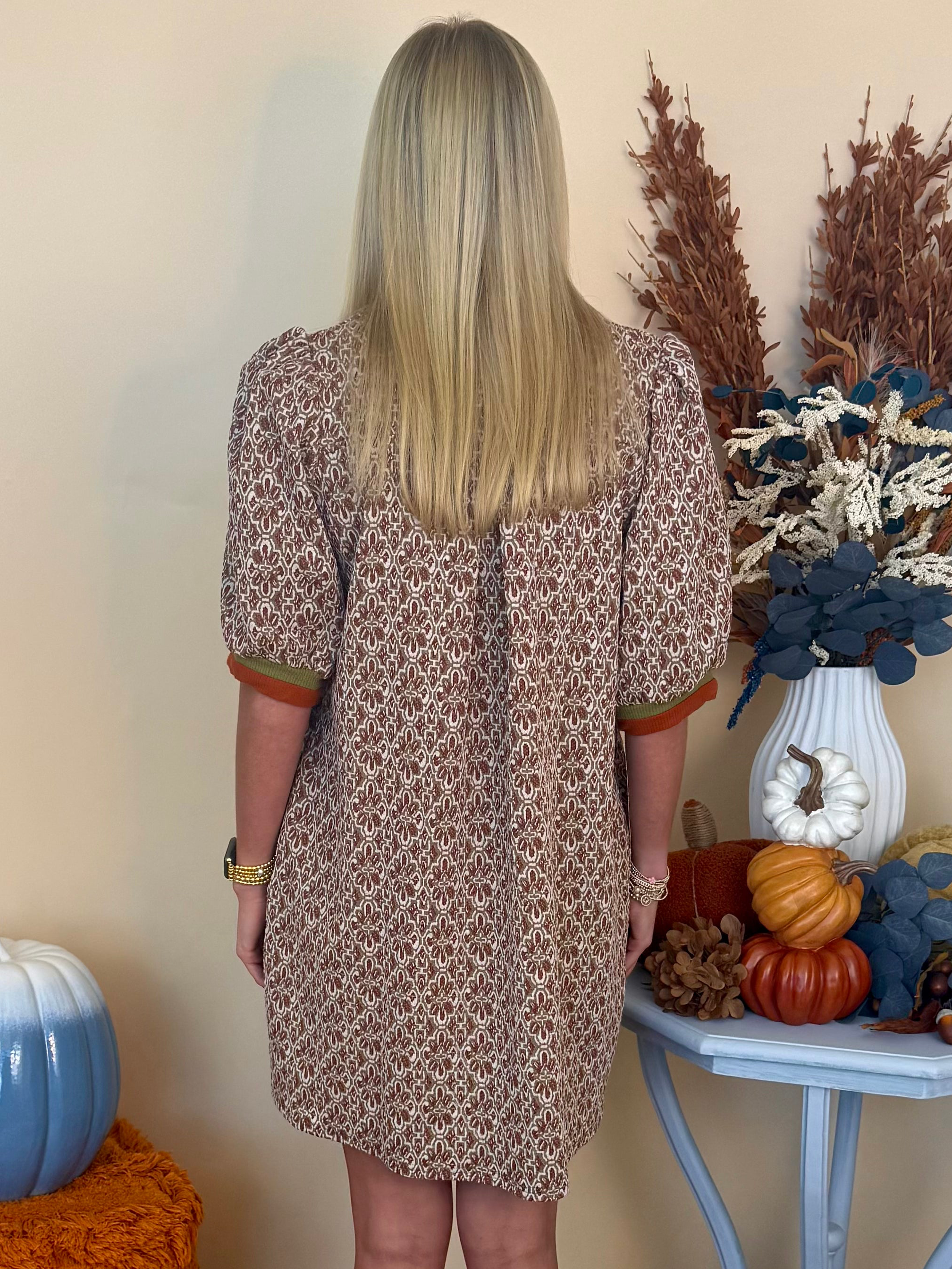 Maple Moments Chestnut Checkered Print Collared Dress-Shop-Womens-Boutique-Clothing