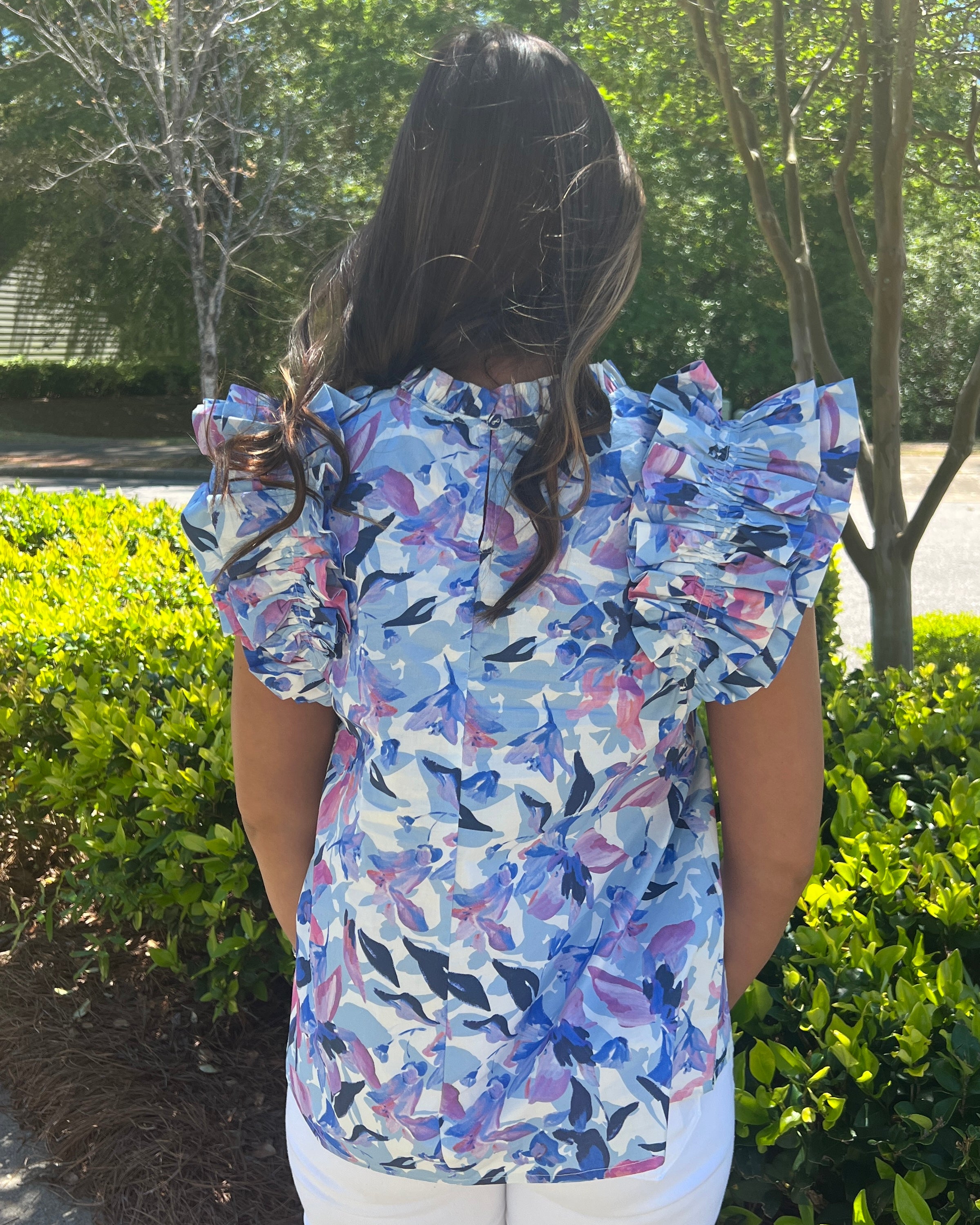 Spend Time Blue Floral Ruffle Top-Shop-Womens-Boutique-Clothing