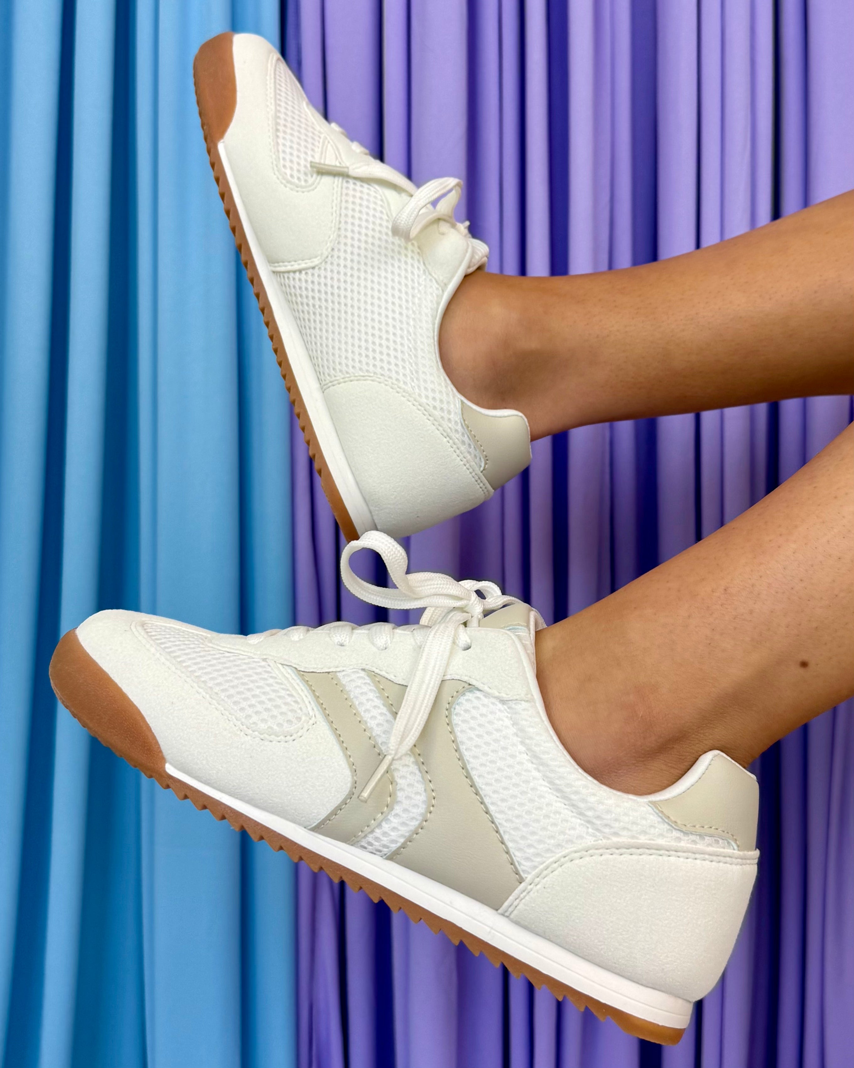 Iris White Beige Retro Lace Up Sneakers-Shop-Womens-Boutique-Clothing