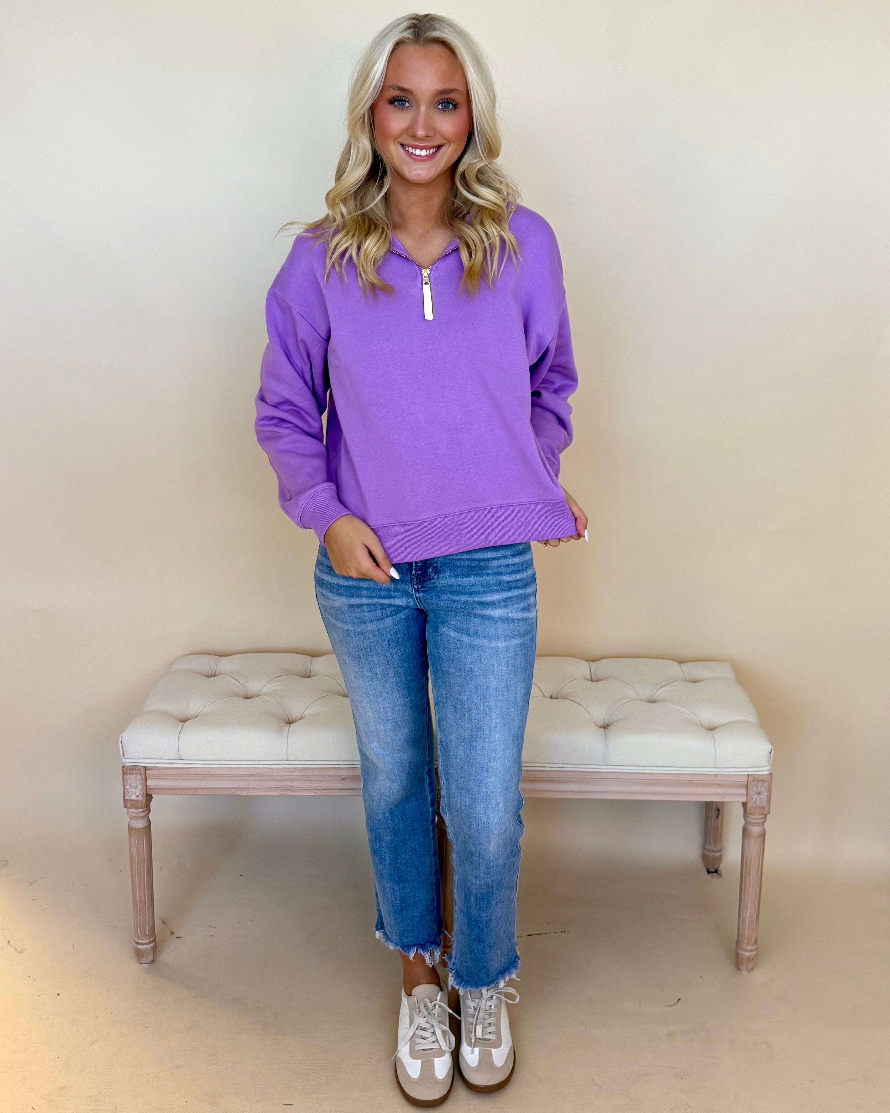Daily Wear Lavender Zip Sweatshirt-Shop-Womens-Boutique-Clothing
