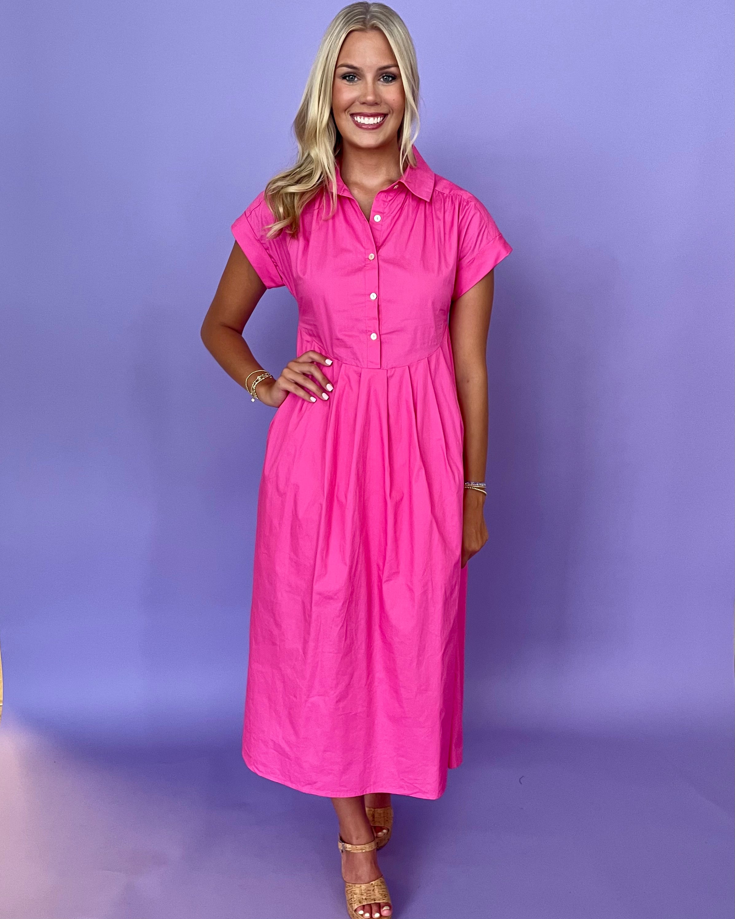 Been There Pink Collared Midi Dress-Shop-Womens-Boutique-Clothing