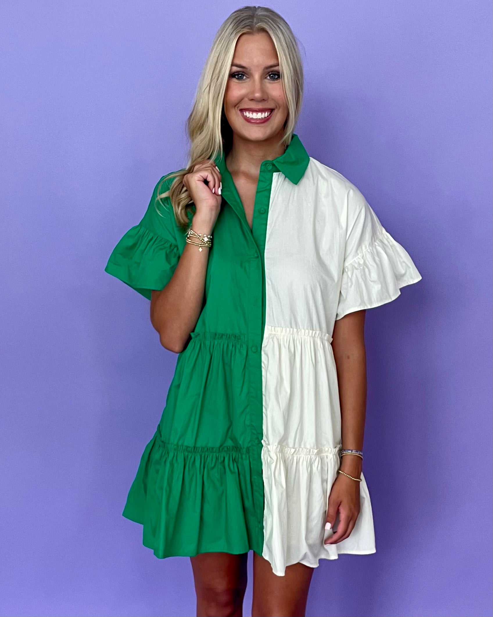 Dear Diary Green Contrast Collared Dress-Shop-Womens-Boutique-Clothing