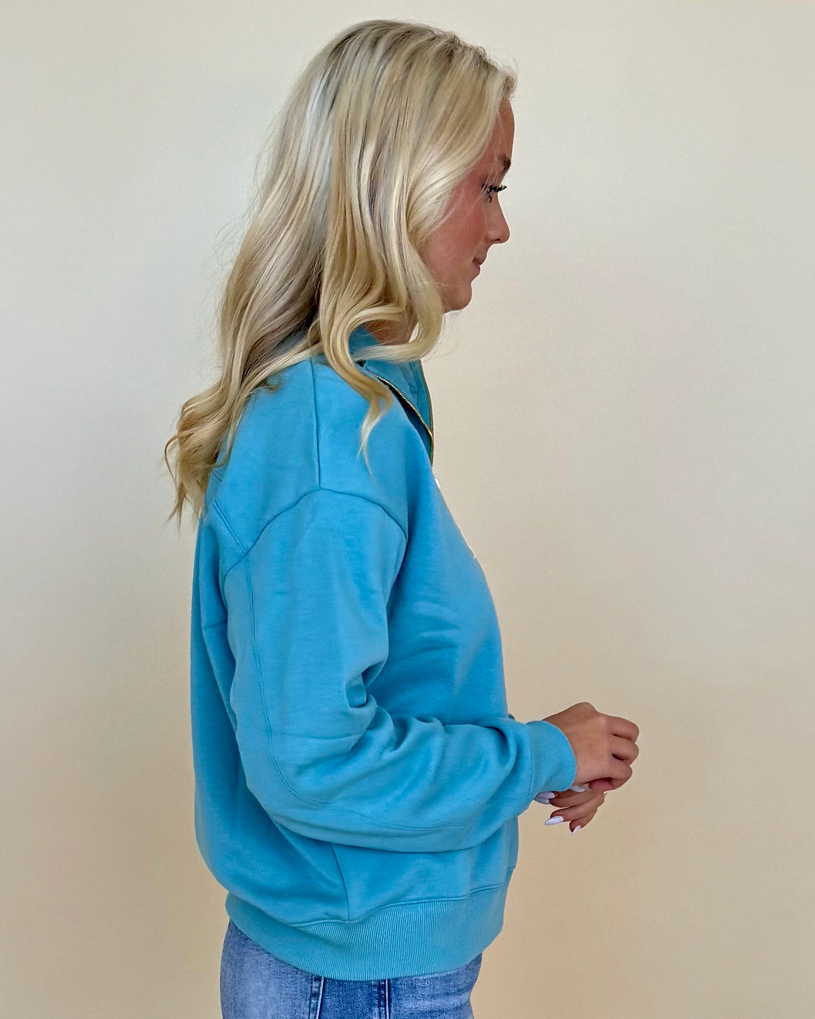 Daily Wear Teal Zip Sweatshirt-Shop-Womens-Boutique-Clothing