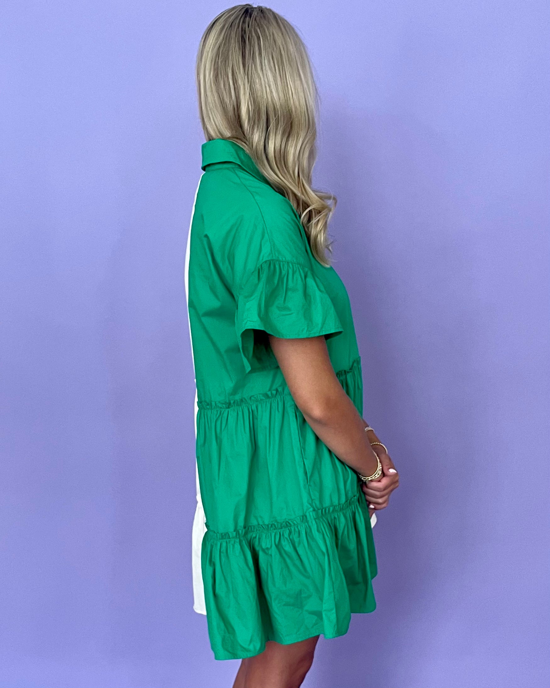 Dear Diary Green Contrast Collared Dress-Shop-Womens-Boutique-Clothing