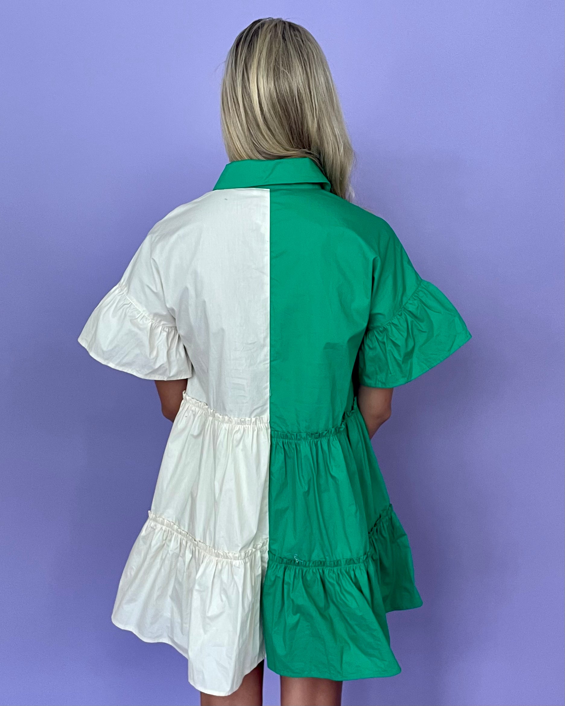 Dear Diary Green Contrast Collared Dress-Shop-Womens-Boutique-Clothing