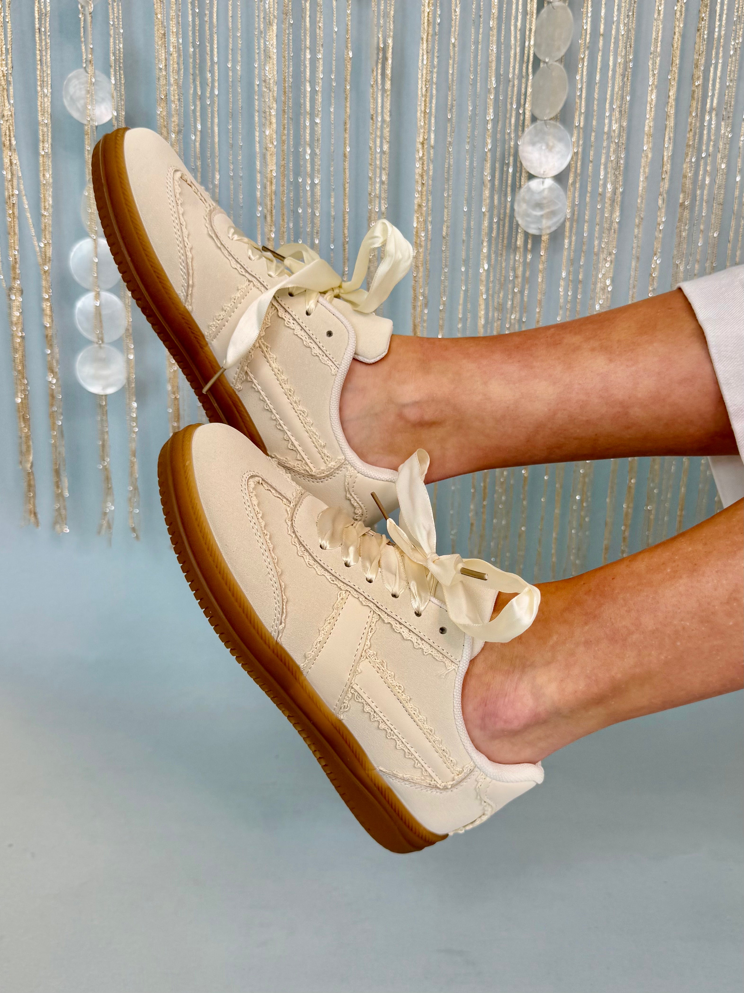 Jenna Cream Ribbon Lace Detail Sneakers-Shop-Womens-Boutique-Clothing