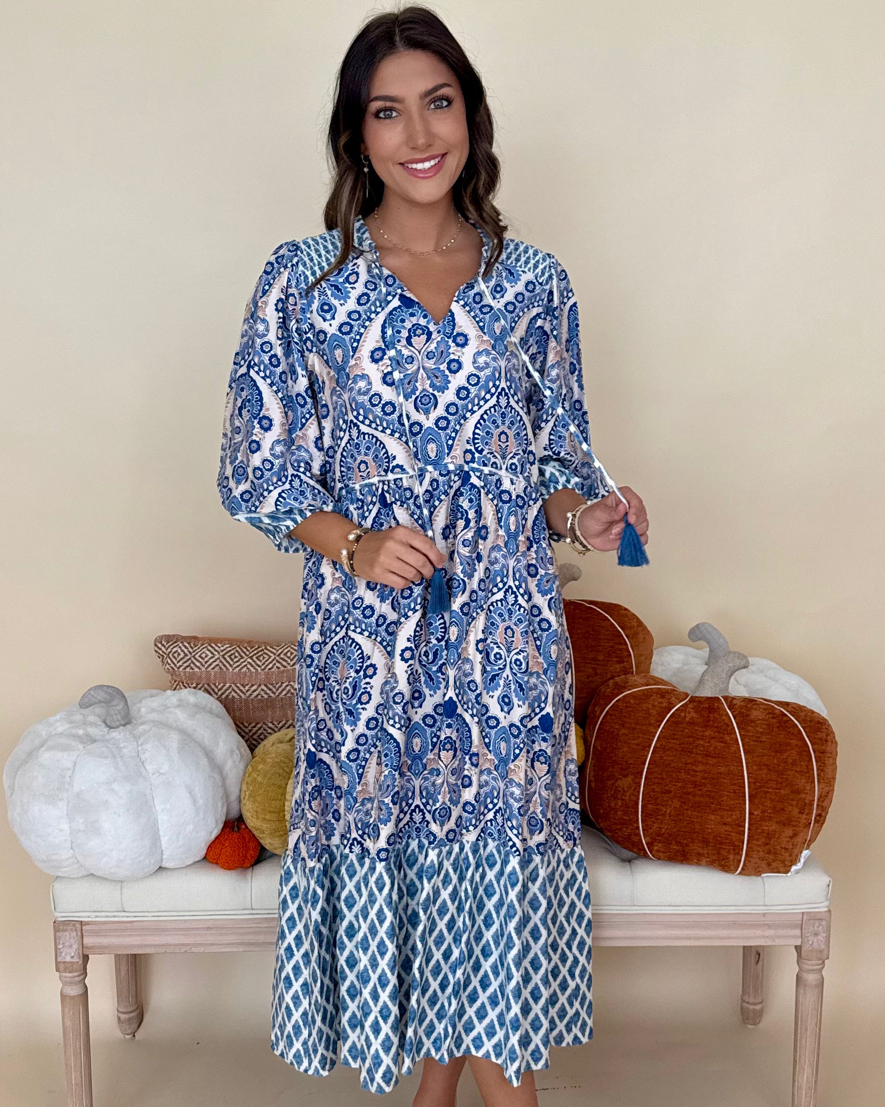 Always Dreaming Blue Paisley Midi Dress-Shop-Womens-Boutique-Clothing