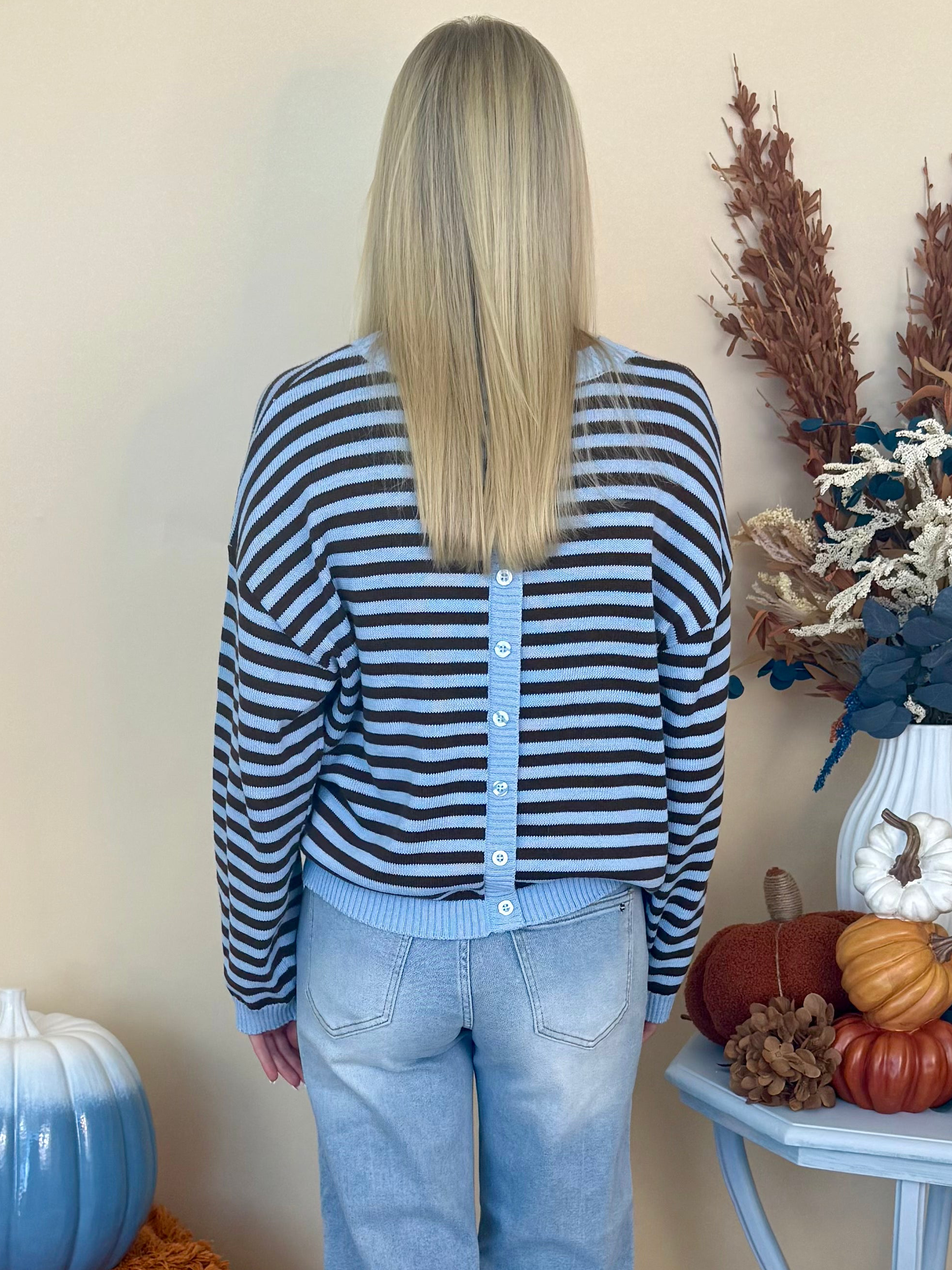 Stay Sweet Light Blue Striped Round Neck Sweater-Shop-Womens-Boutique-Clothing
