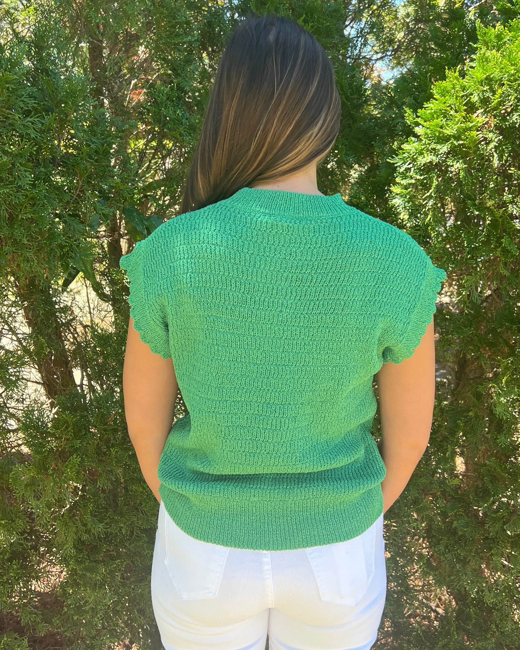 Oceans Away Green Scalloped Knit Top-Shop-Womens-Boutique-Clothing