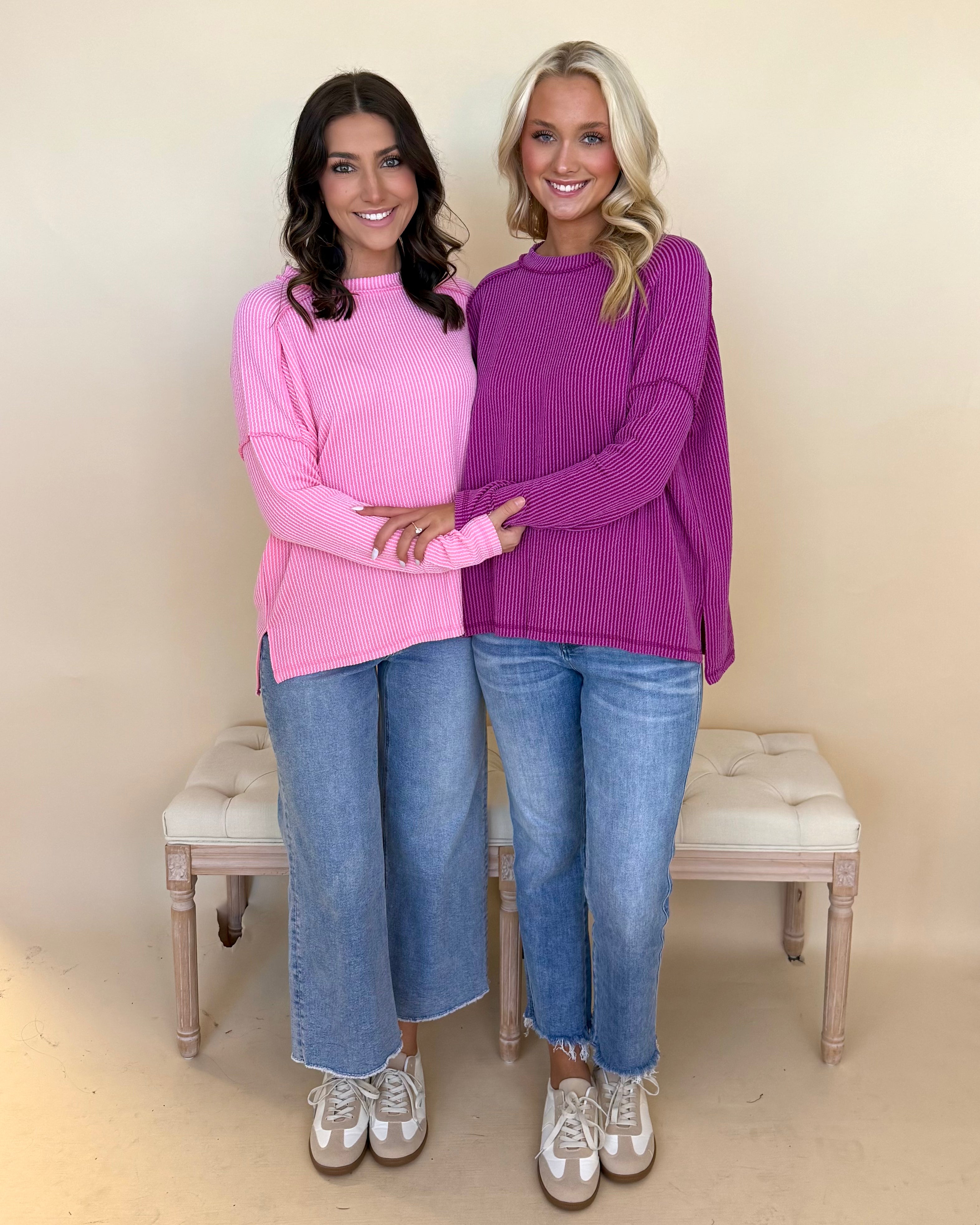 Relaxed Plum Rib Raw Edge Top-Shop-Womens-Boutique-Clothing