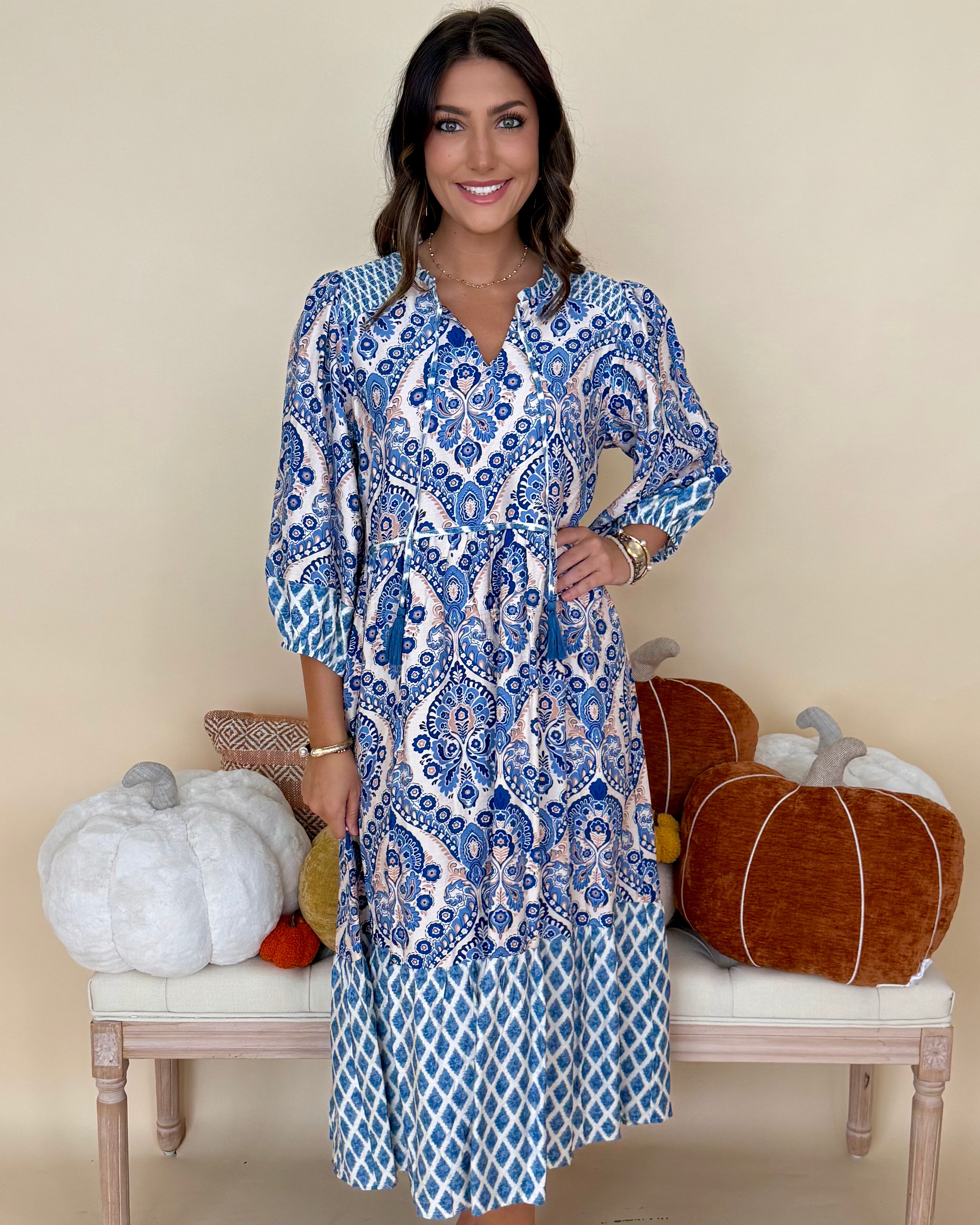 Always Dreaming Blue Paisley Midi Dress-Shop-Womens-Boutique-Clothing