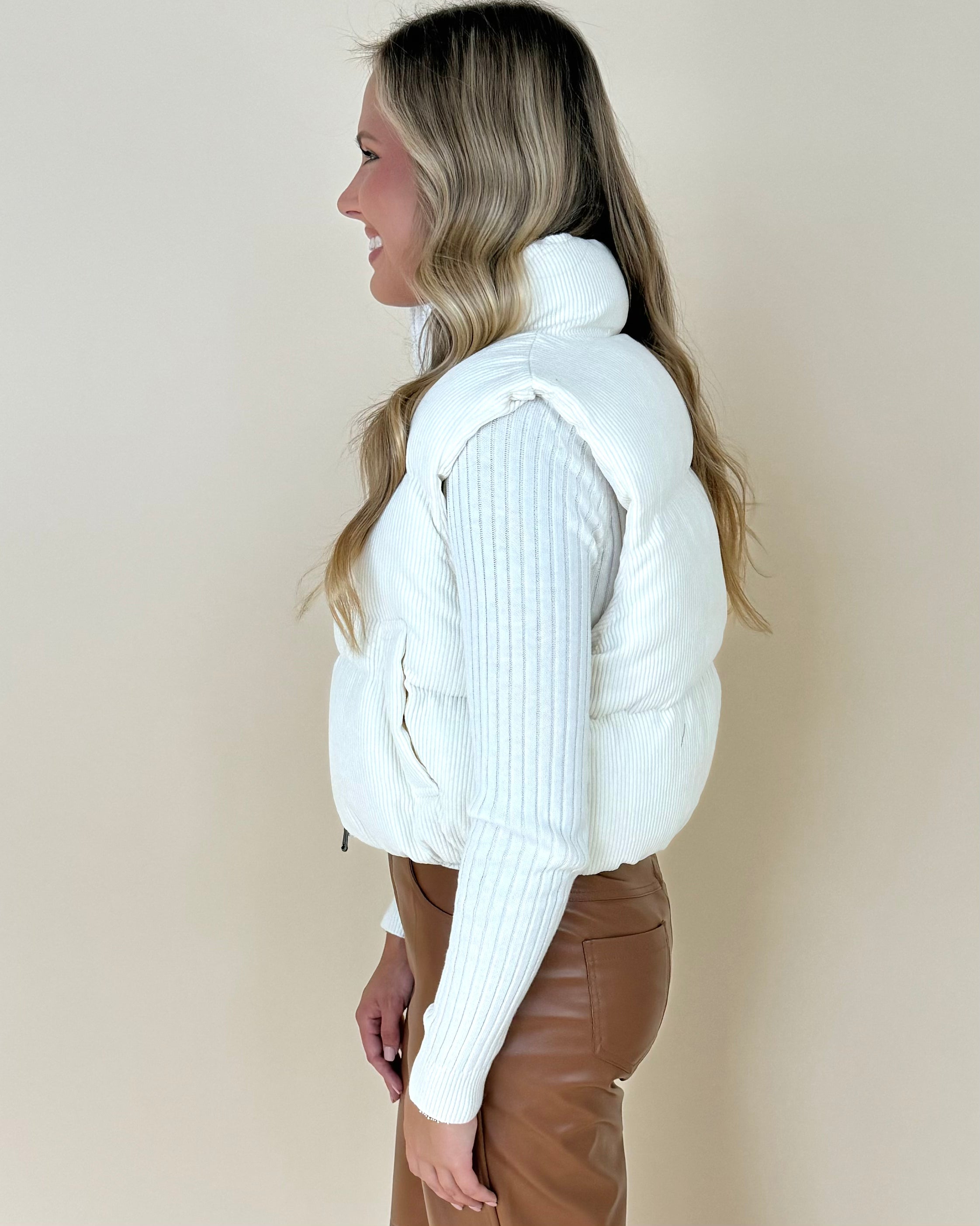 My Path Cream Corduroy Puffer Vest-Shop-Womens-Boutique-Clothing