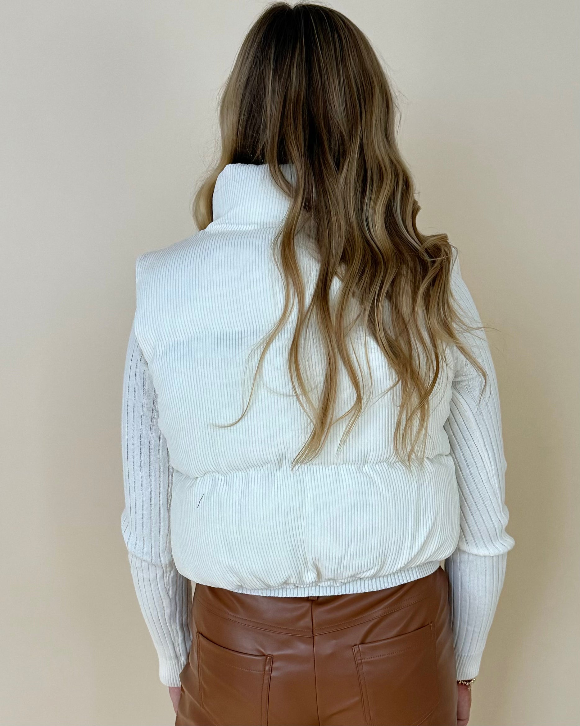 My Path Cream Corduroy Puffer Vest-Shop-Womens-Boutique-Clothing