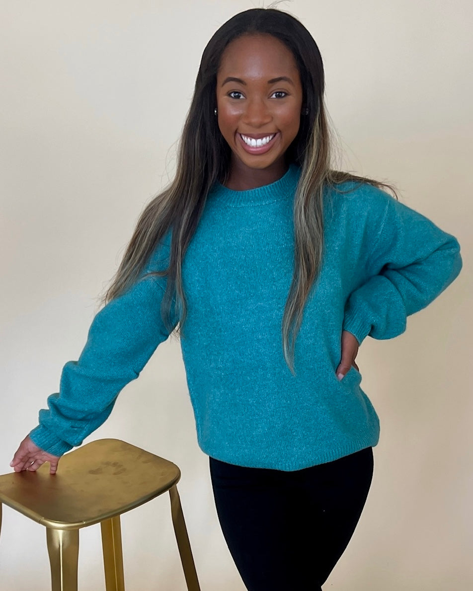 Lovely Pastel Teal Green Heathered Sweater-Shop-Womens-Boutique-Clothing