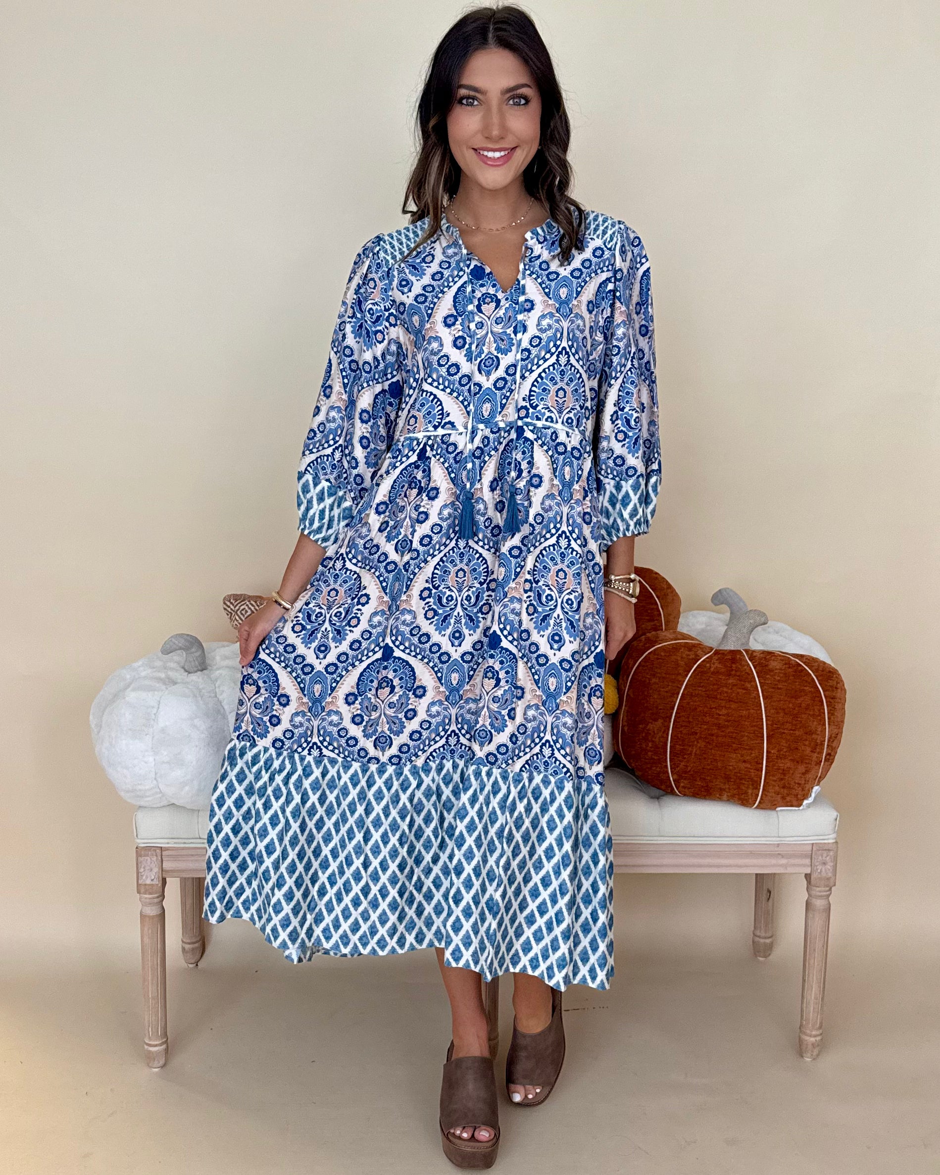 Always Dreaming Blue Paisley Midi Dress-Shop-Womens-Boutique-Clothing