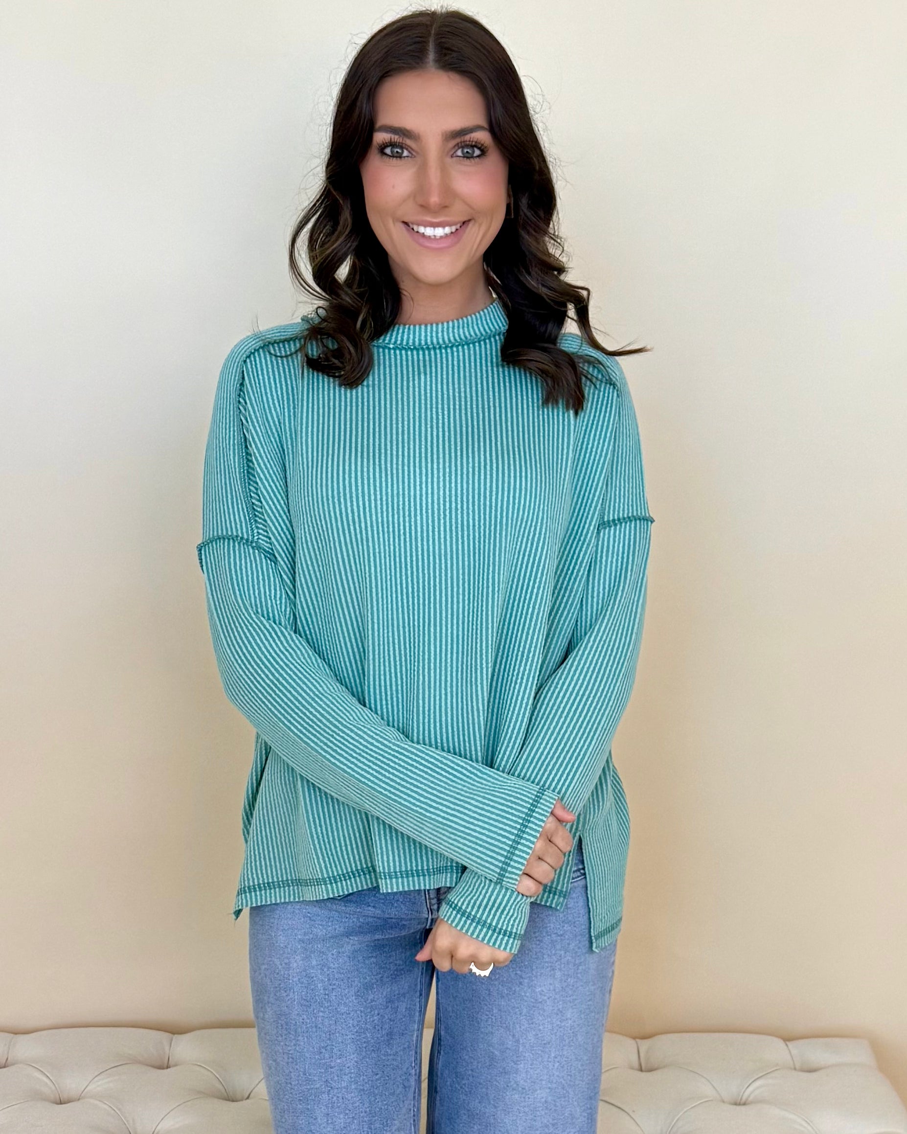 Relaxed Jade Rib Raw Edge Top-Shop-Womens-Boutique-Clothing