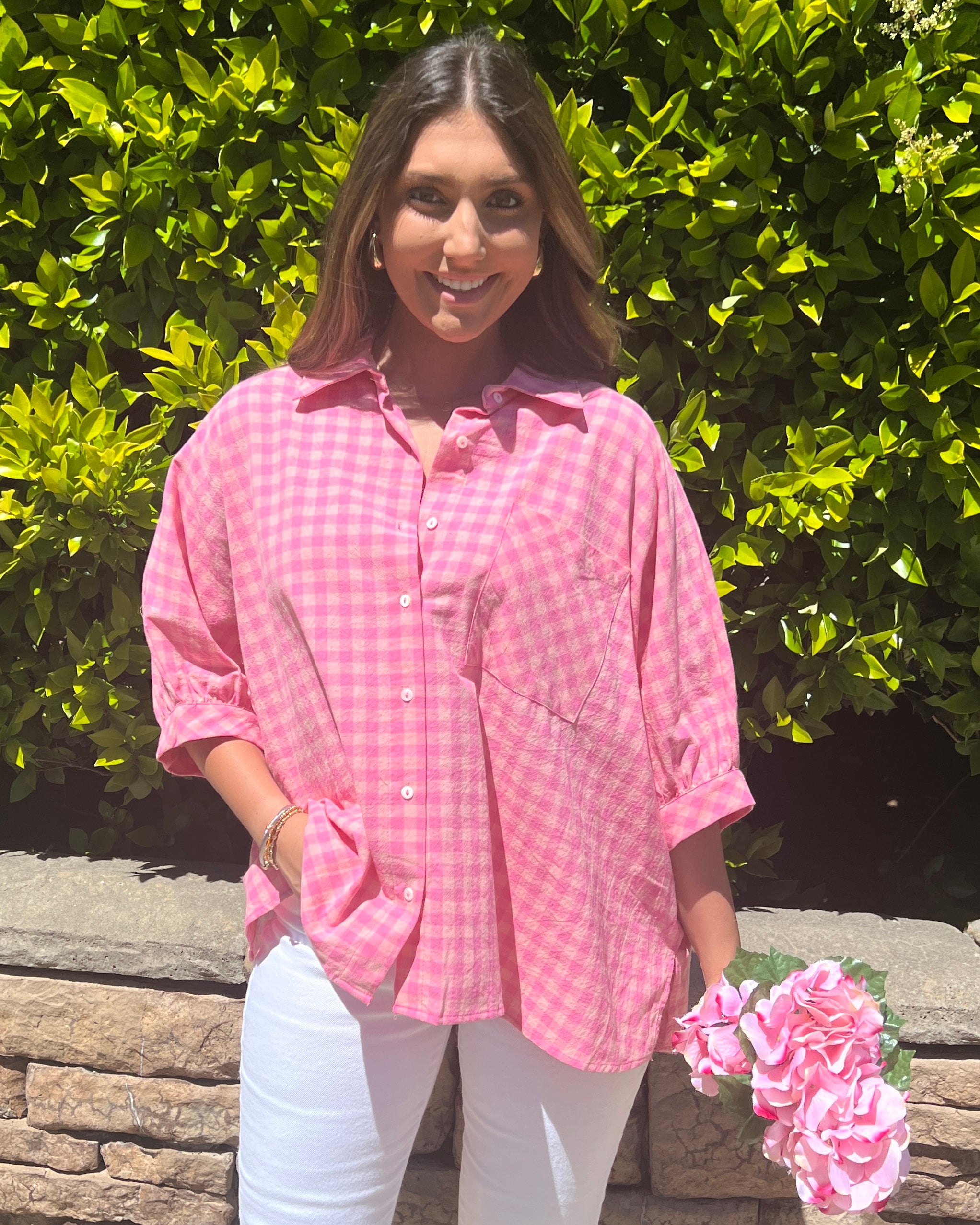 Swept Away Pink Gingham Top-Shop-Womens-Boutique-Clothing
