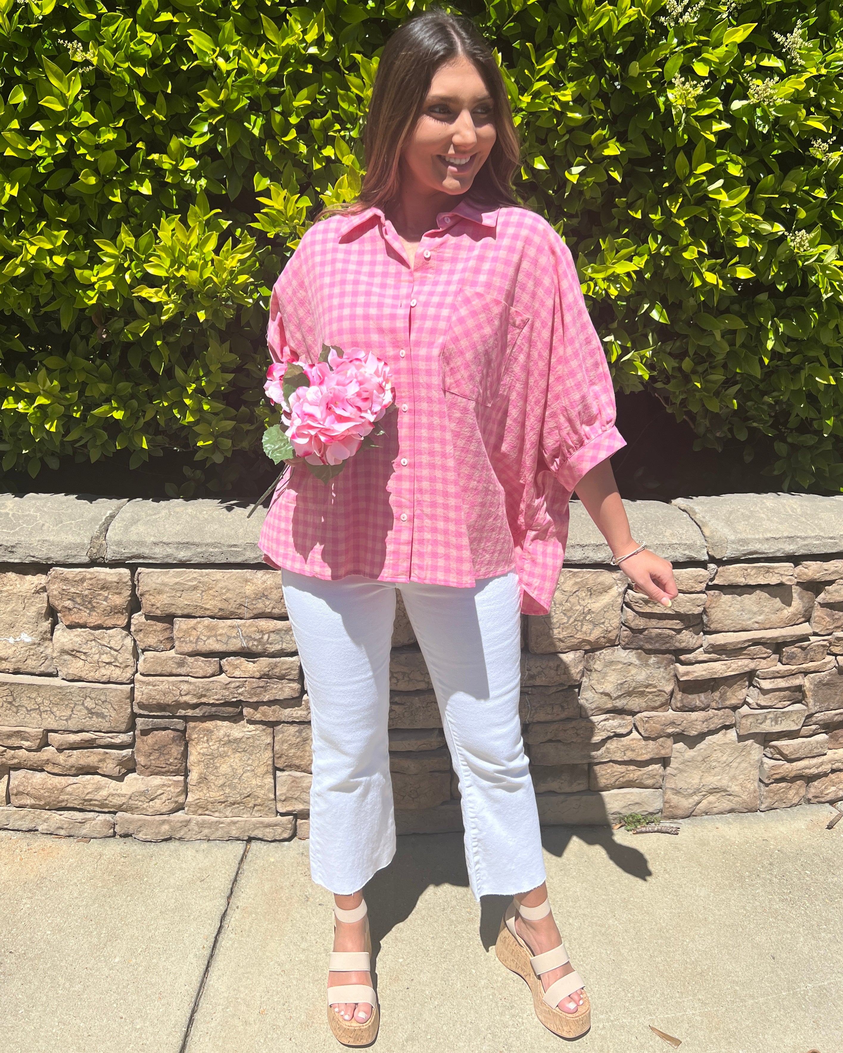 Swept Away Pink Gingham Top-Shop-Womens-Boutique-Clothing