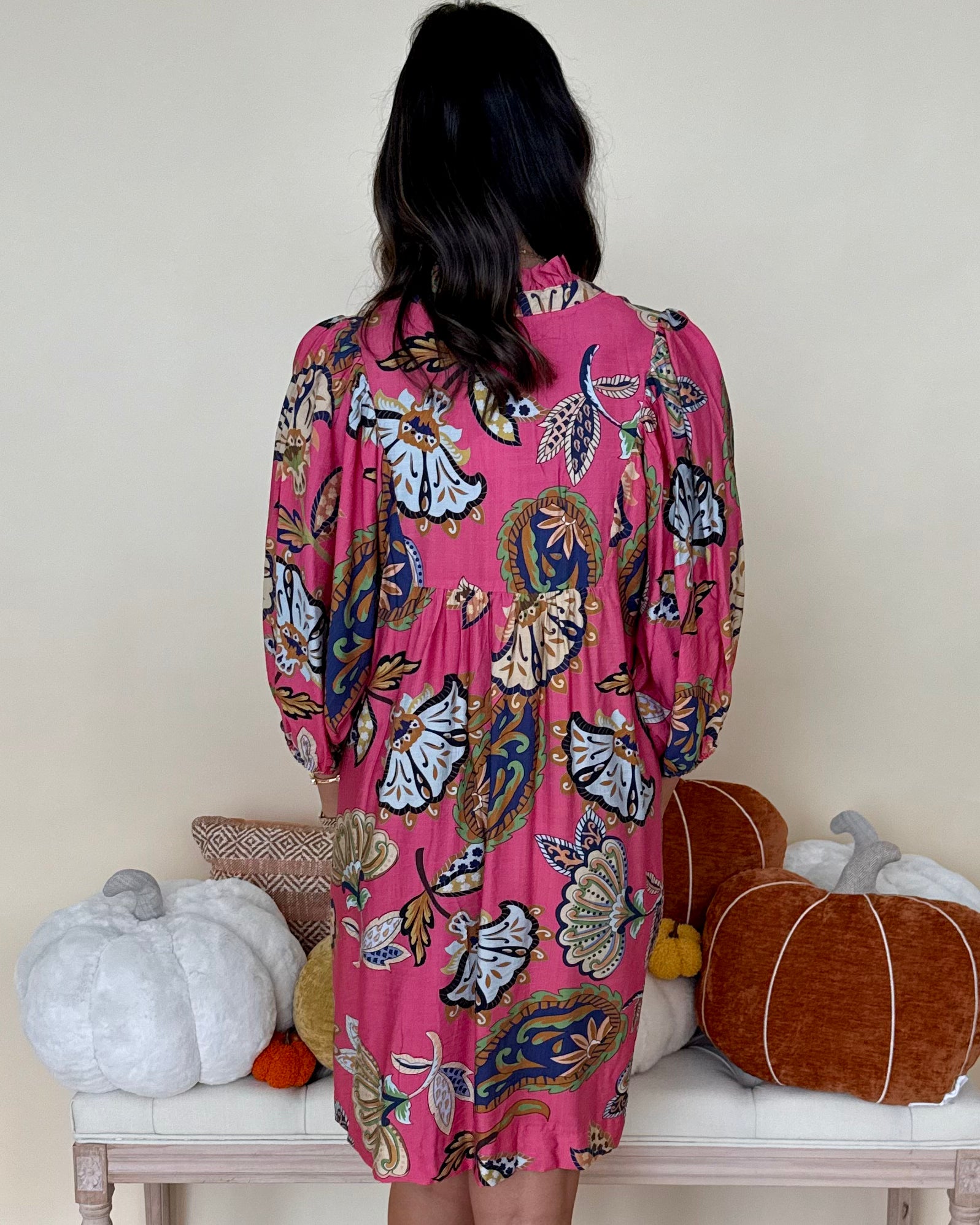 Autumn Breeze Pink Abstract Ruffle Dress-Shop-Womens-Boutique-Clothing