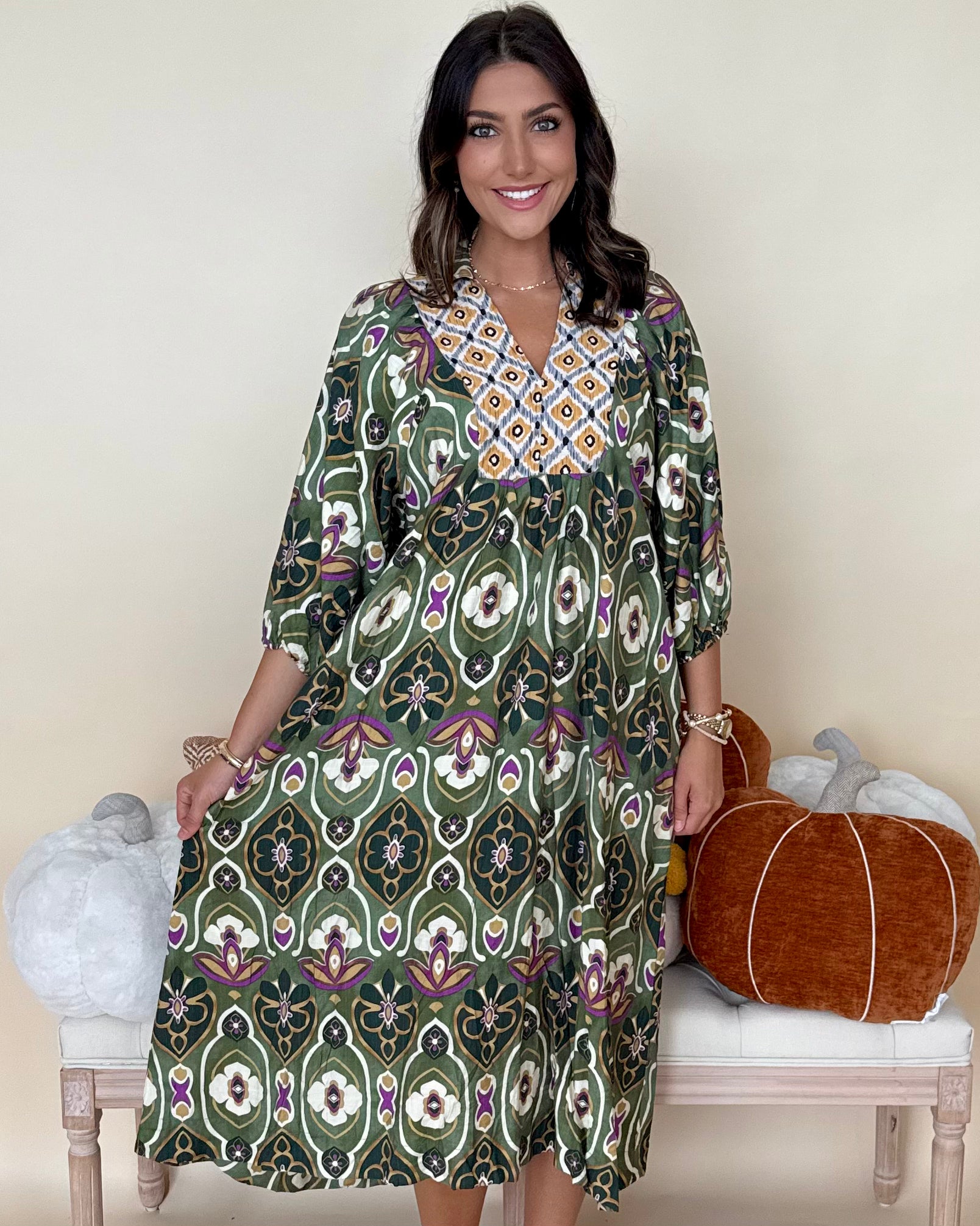 Best Day Green Mix Abstract Midi Dress-Shop-Womens-Boutique-Clothing