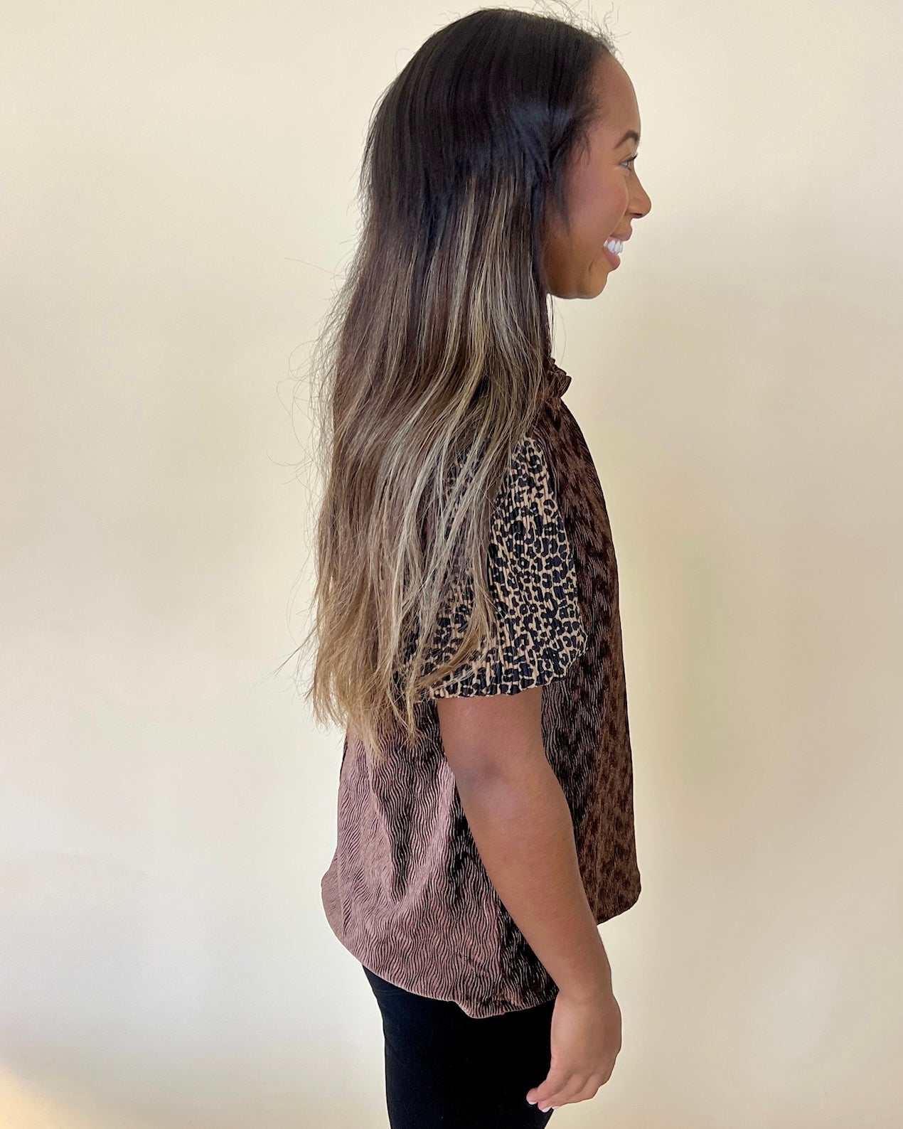 Boldly Brown Pleated Velvet Leopard Top-Shop-Womens-Boutique-Clothing