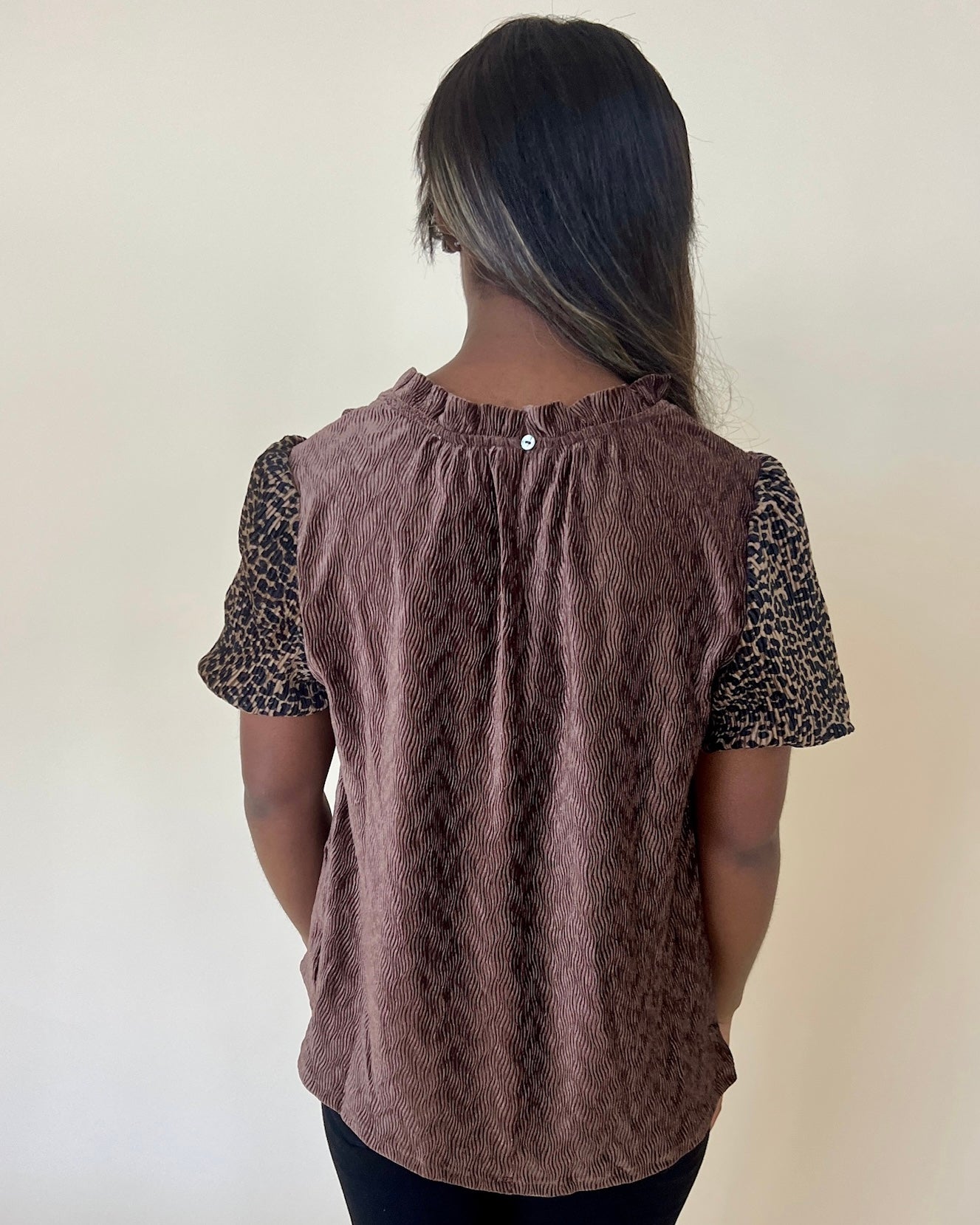 Boldly Brown Pleated Velvet Leopard Top-Shop-Womens-Boutique-Clothing