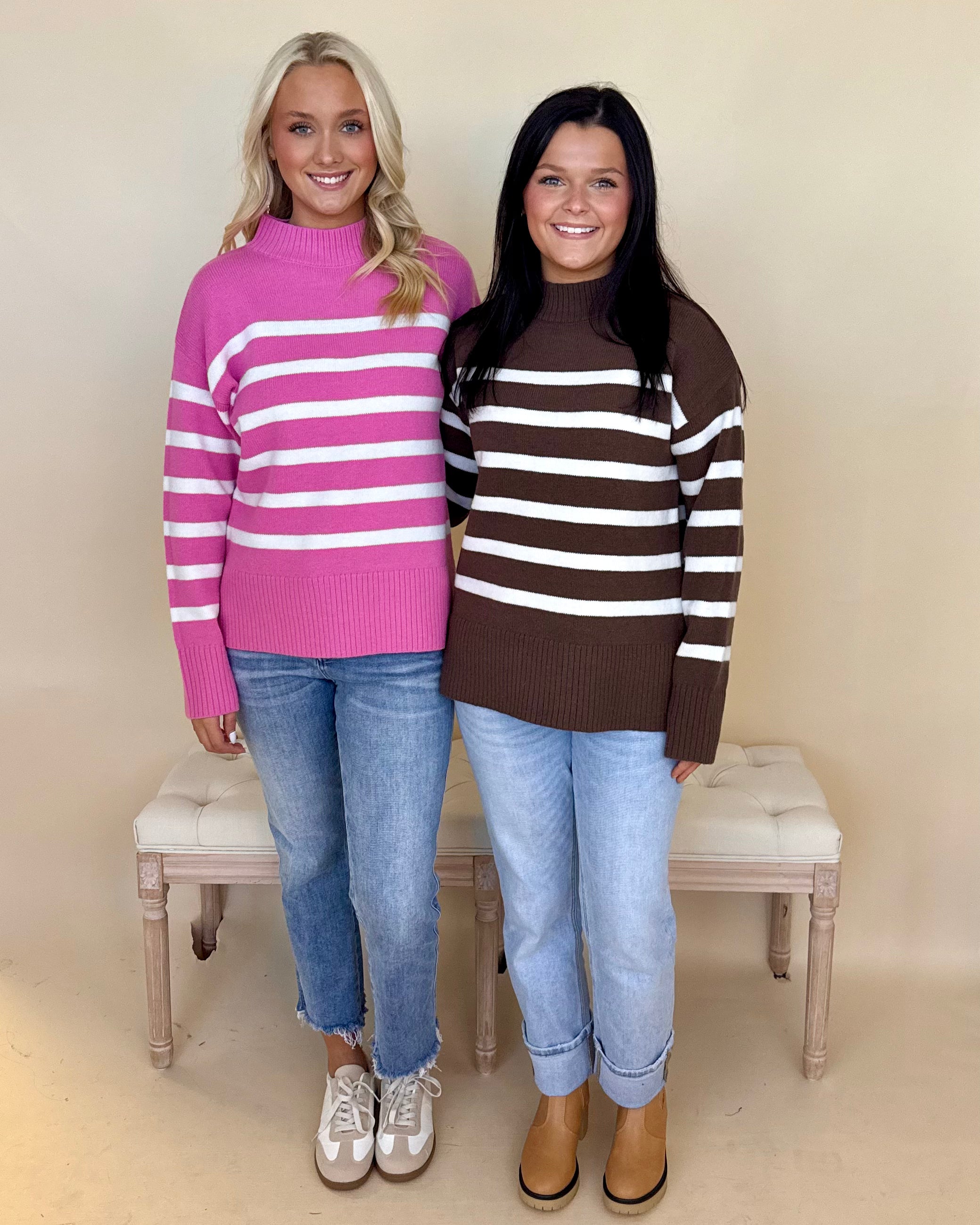 Easy Wear Brown/Ivory Striped Sweater-Shop-Womens-Boutique-Clothing