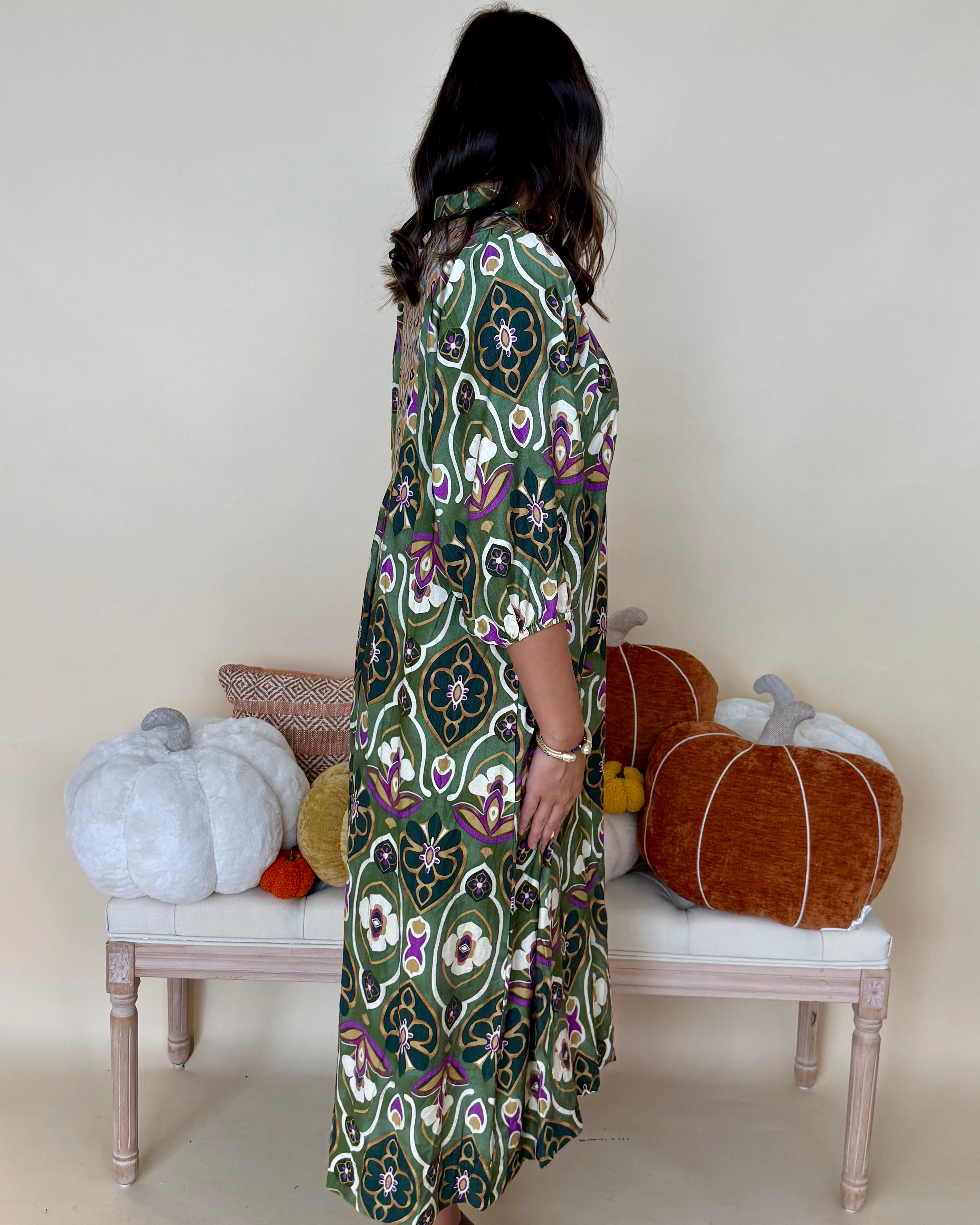 Best Day Green Mix Abstract Midi Dress-Shop-Womens-Boutique-Clothing