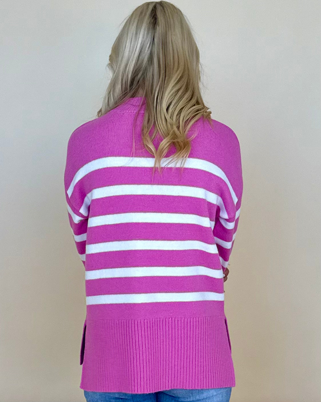 Easy Wear Candy Pink/Ivory Striped Sweater-Shop-Womens-Boutique-Clothing