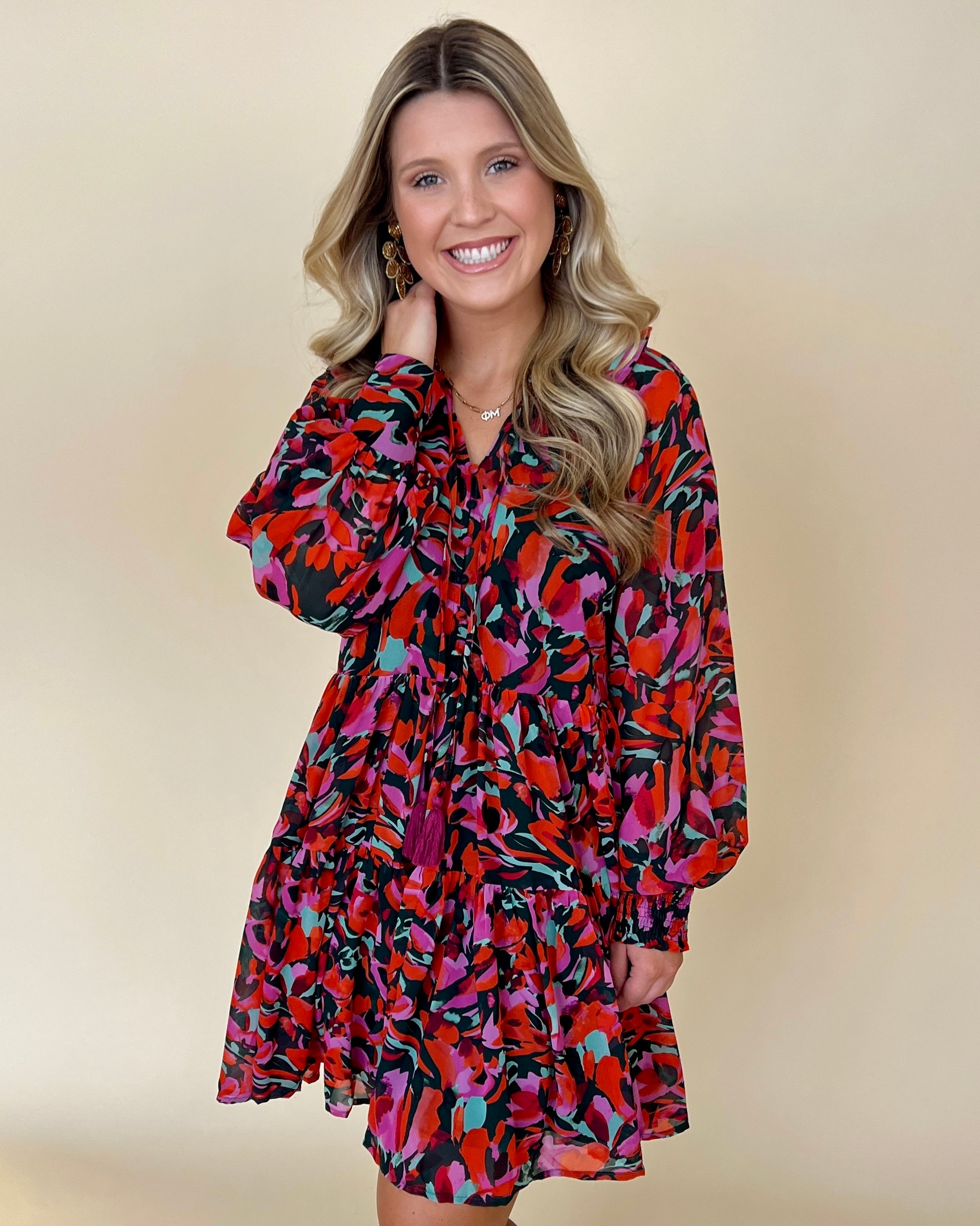 At The Top H Green Printed Ruffle Dress-Shop-Womens-Boutique-Clothing