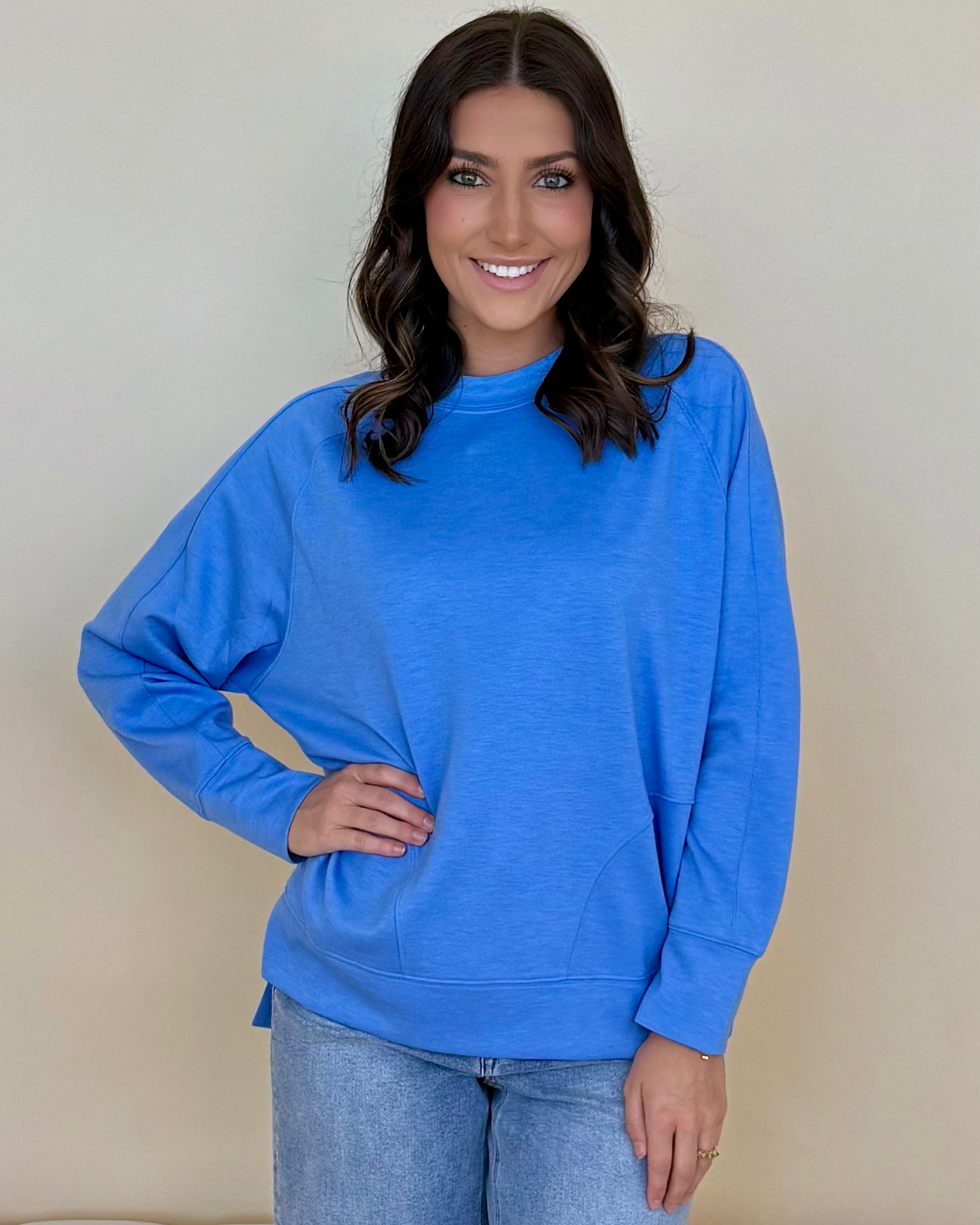 Chill Vibe Blue Scuba Side Slit Sweatshirt-Shop-Womens-Boutique-Clothing