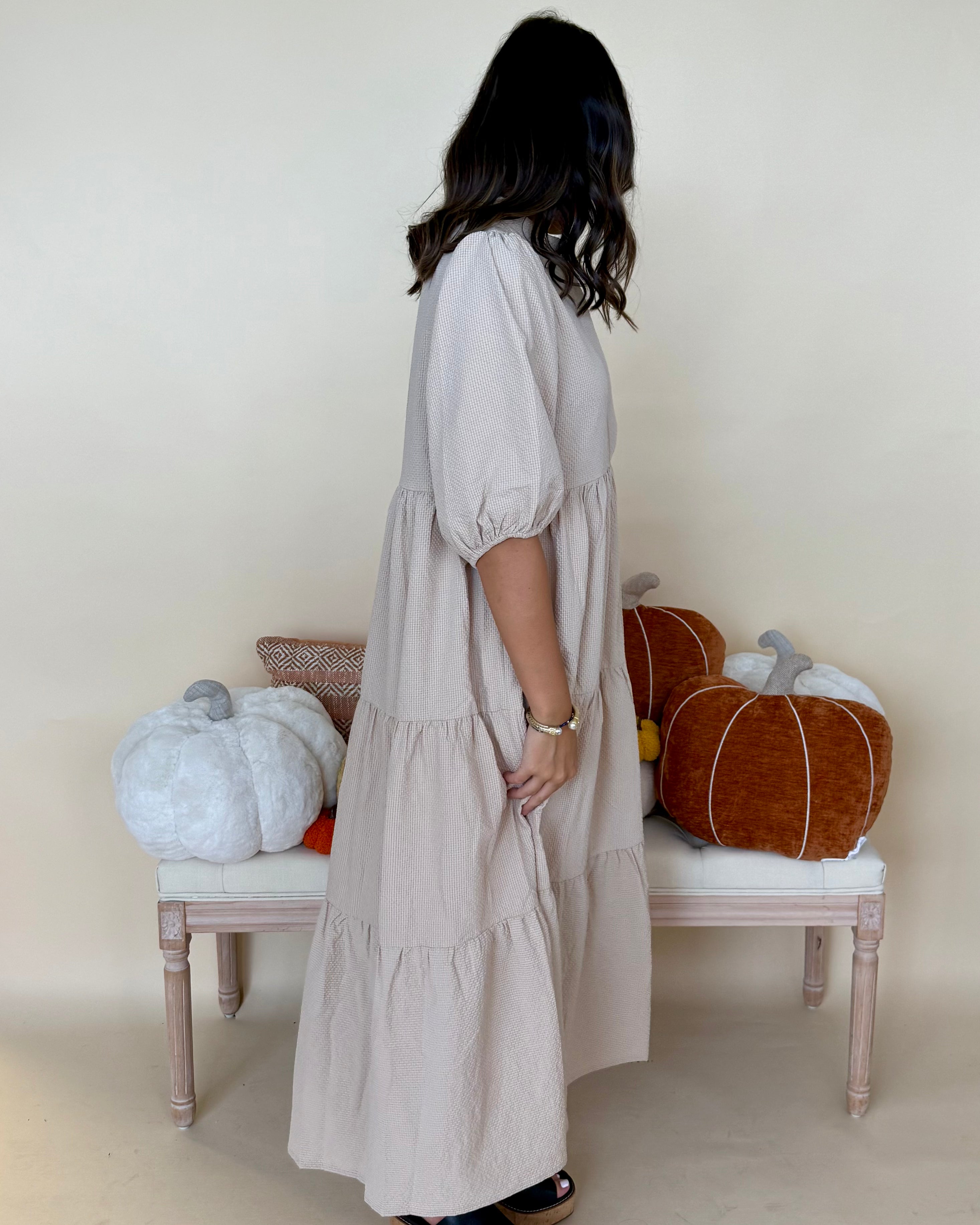 Back To It Stone Textured Midi Dress-Shop-Womens-Boutique-Clothing
