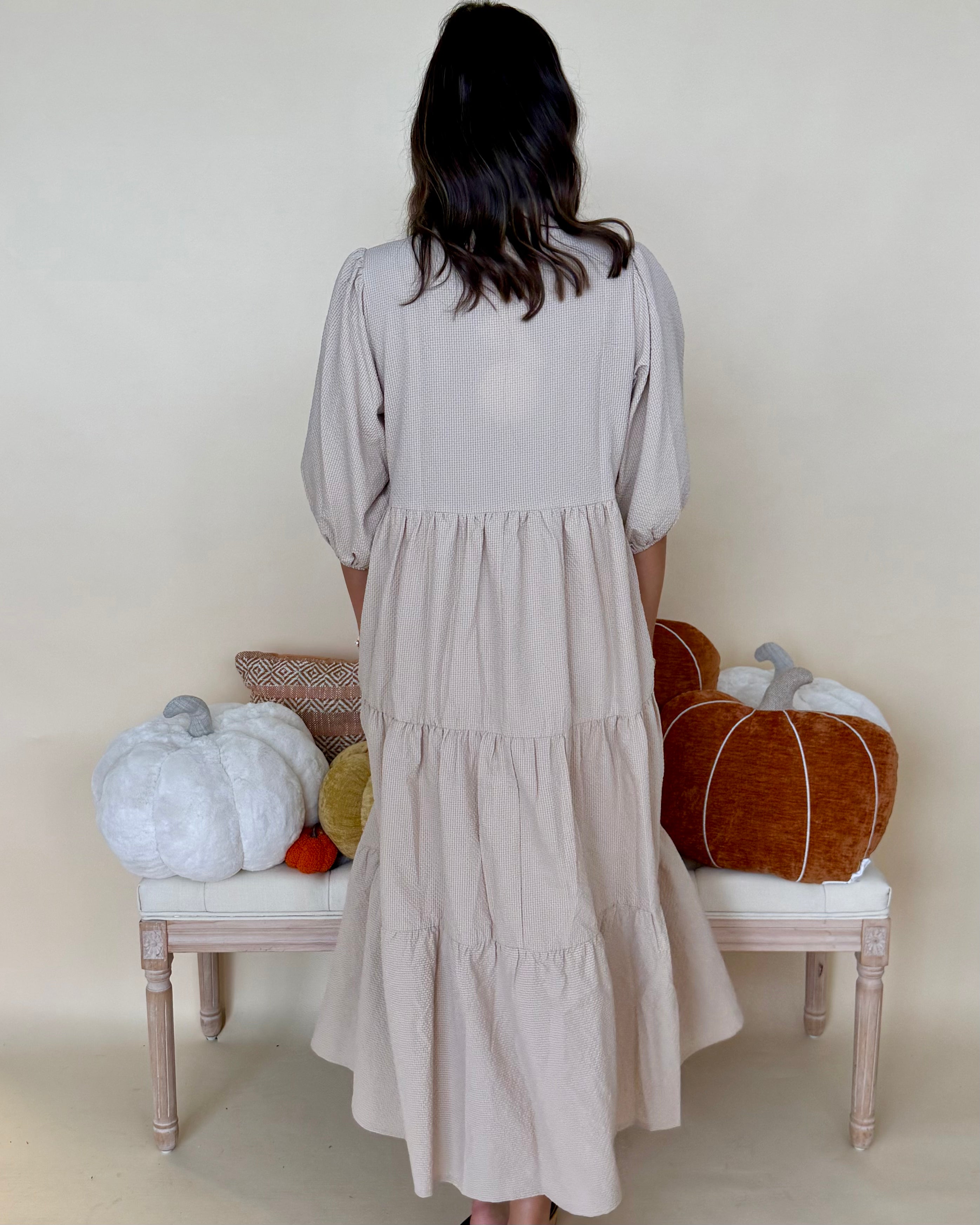 Back To It Stone Textured Midi Dress-Shop-Womens-Boutique-Clothing