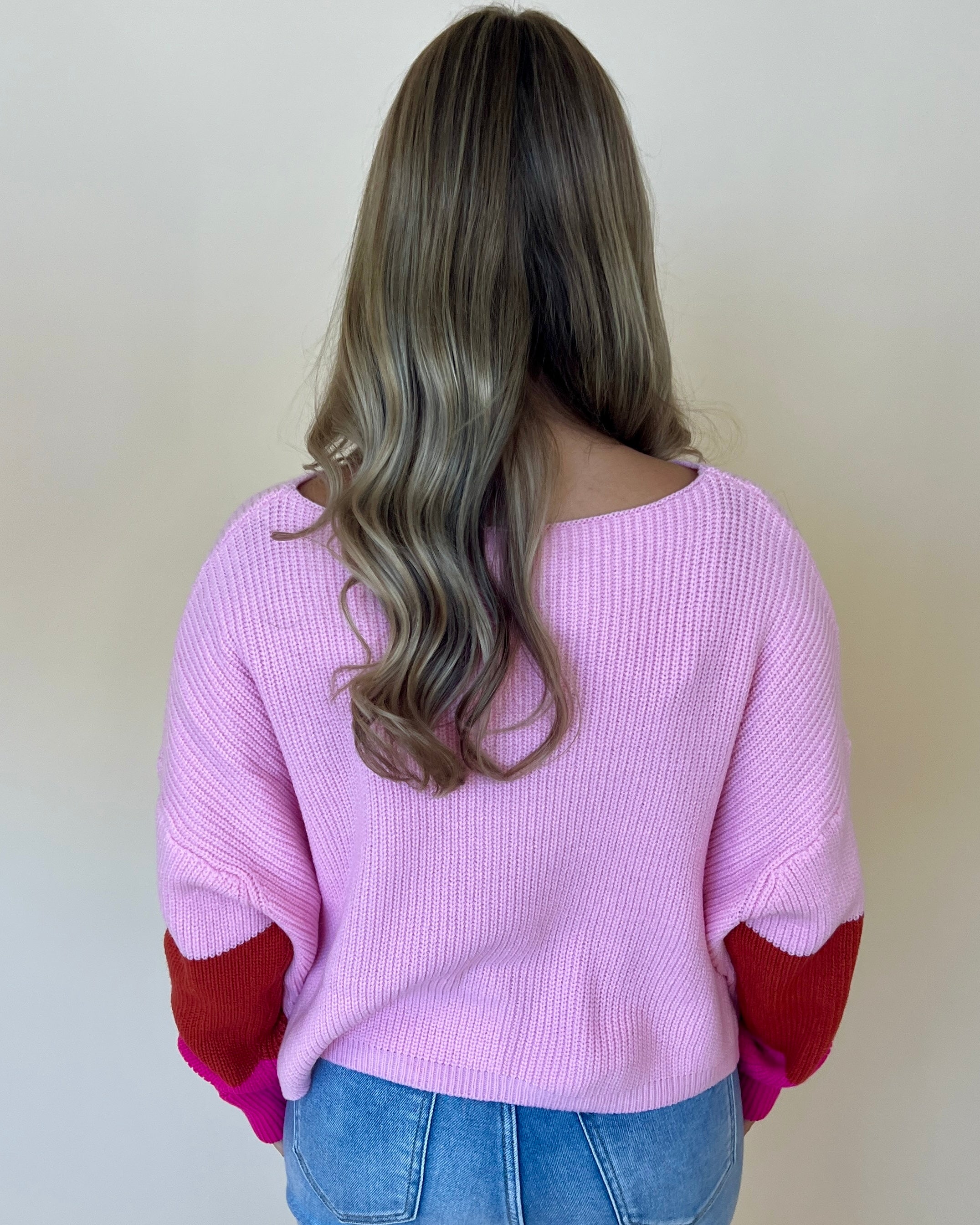 Be True Bubble Pink Color Block Sweater-Shop-Womens-Boutique-Clothing
