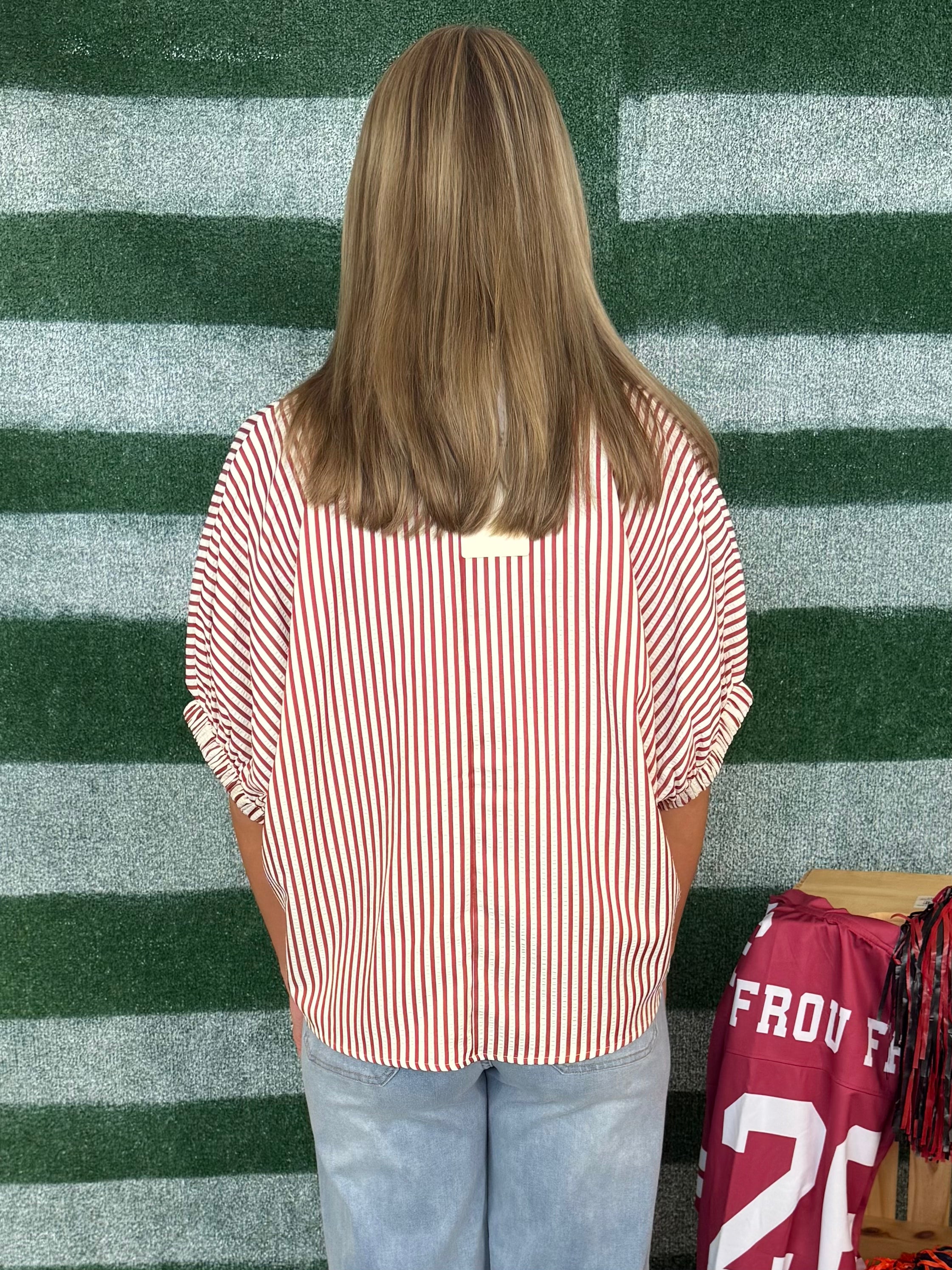 Stop the Show Brick Striped Split Neck Top-Shop-Womens-Boutique-Clothing