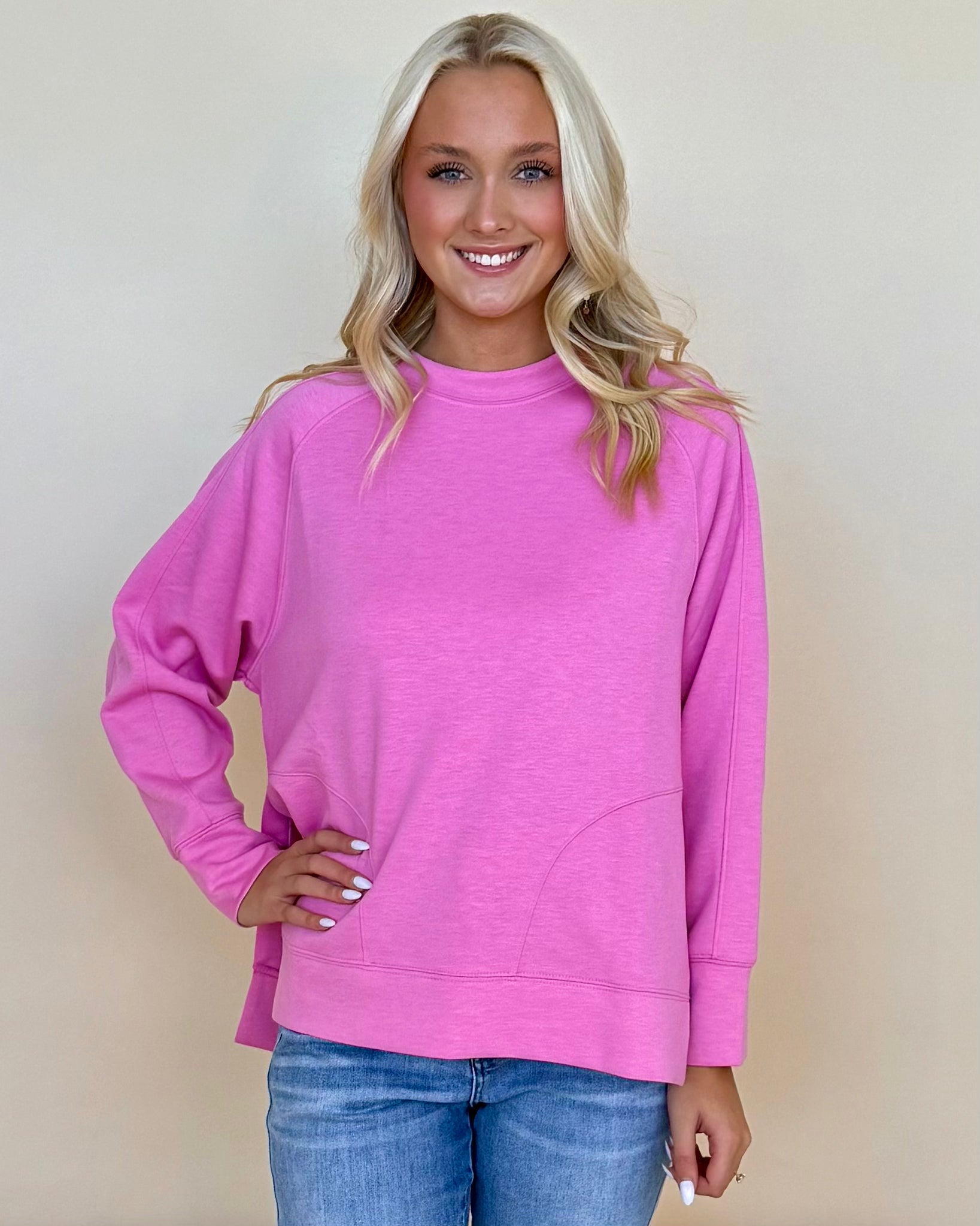 Chill Vibe Pink Scuba Side Slit Sweatshirt-Shop-Womens-Boutique-Clothing
