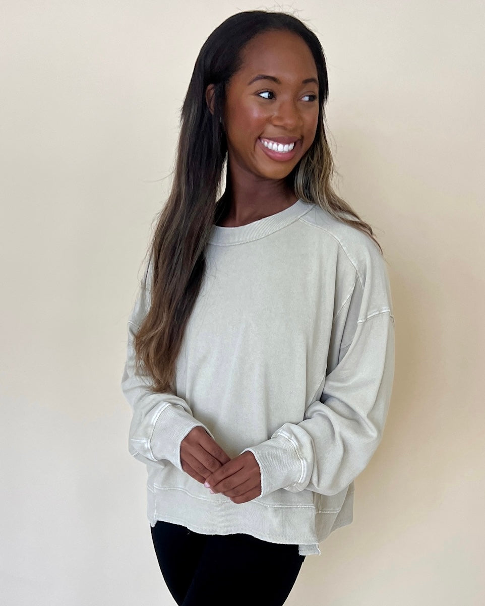 Get In Lt Khaki Mineral Washed Top-Shop-Womens-Boutique-Clothing