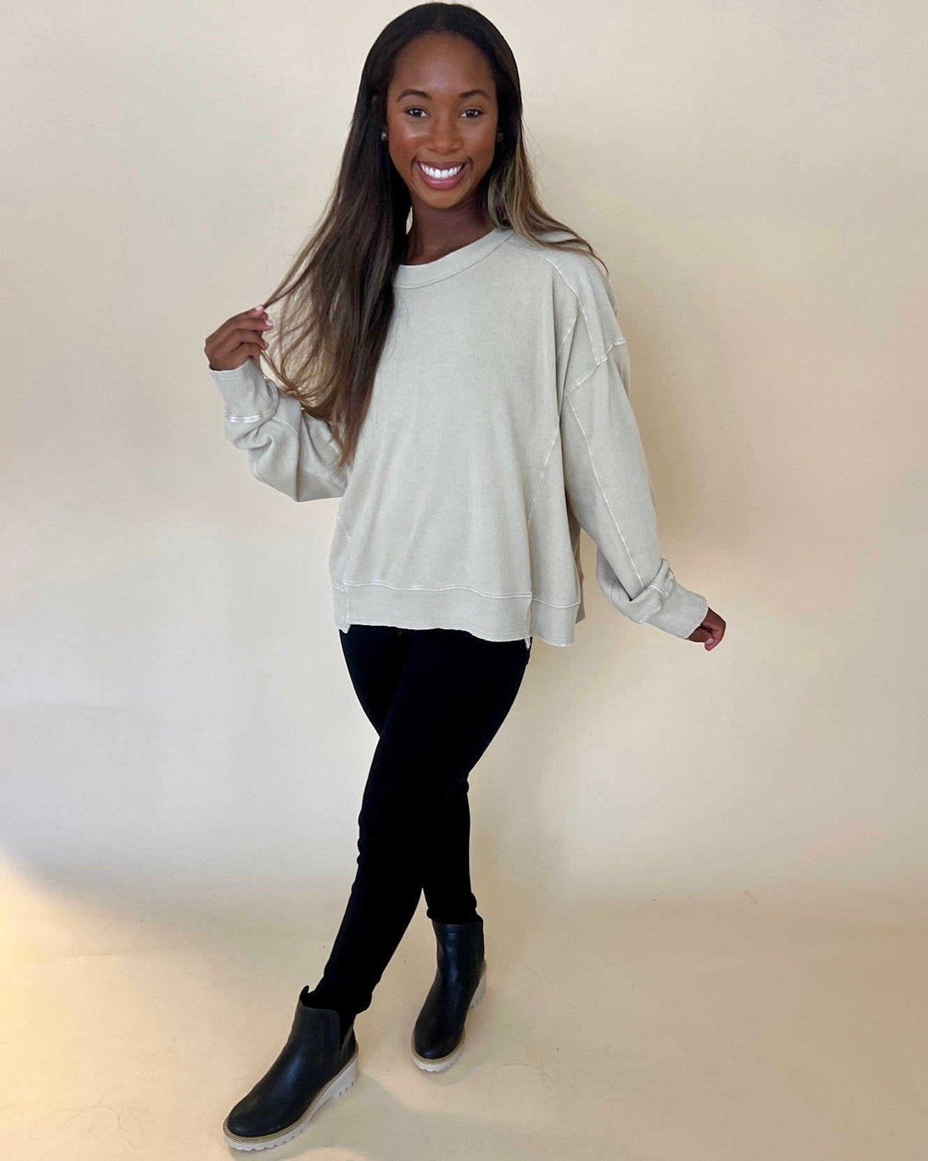 Get In Lt Khaki Mineral Washed Top-Shop-Womens-Boutique-Clothing