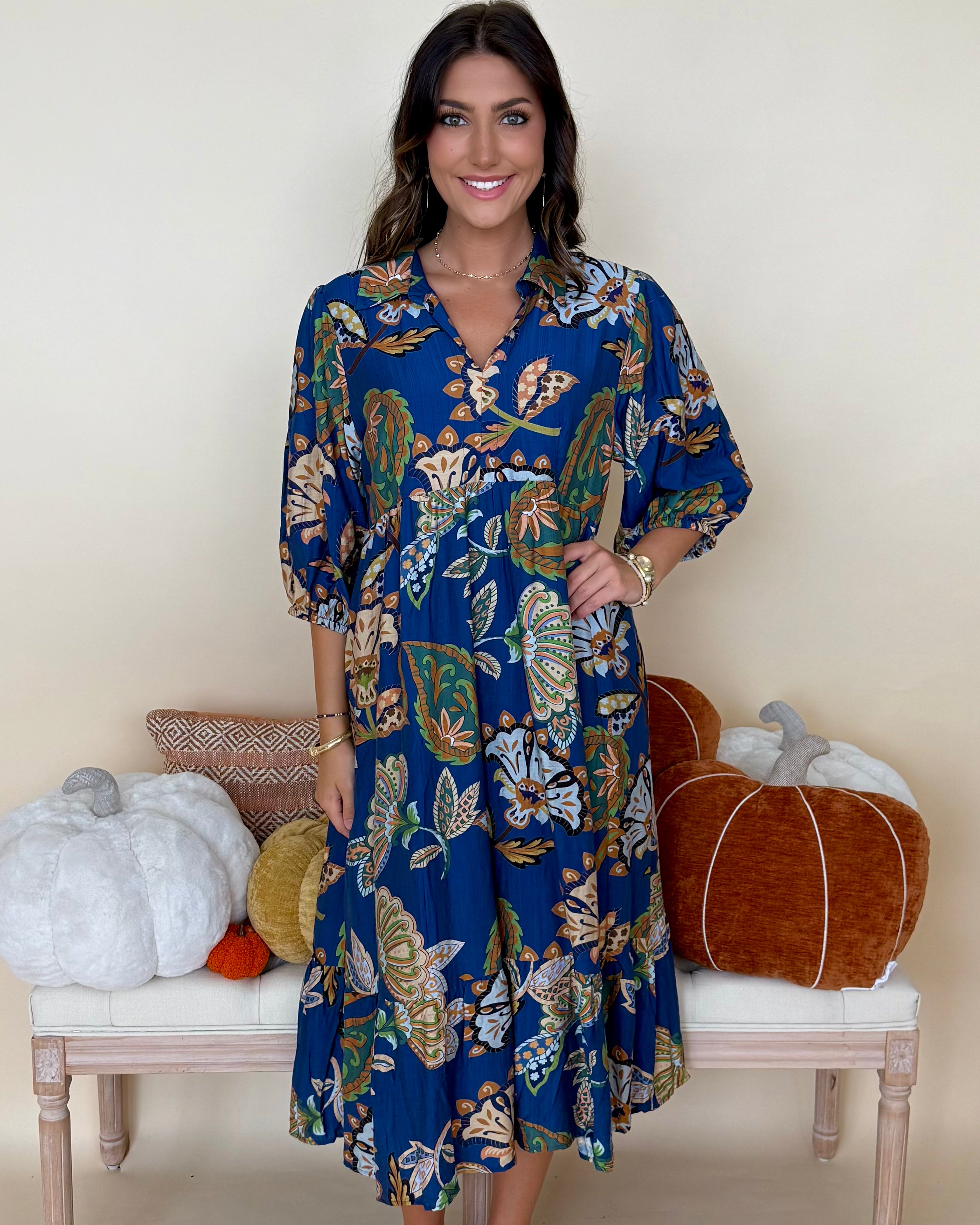 Harp On It Navy Paisley Midi Dress-Shop-Womens-Boutique-Clothing