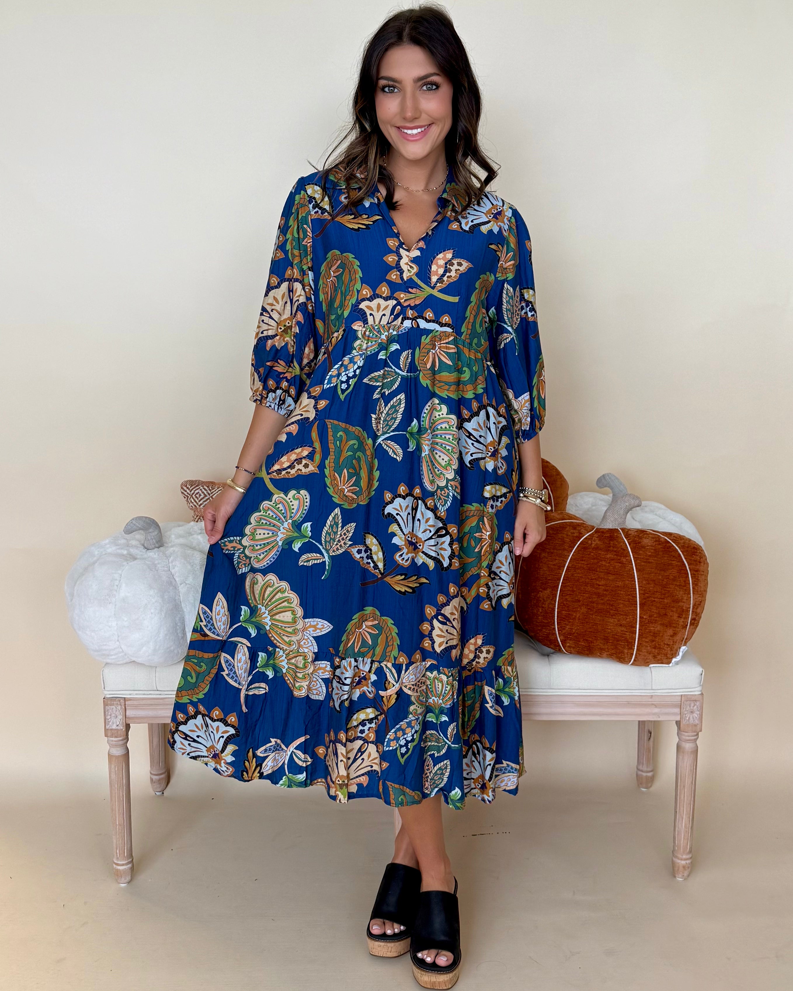 Harp On It Navy Paisley Midi Dress-Shop-Womens-Boutique-Clothing