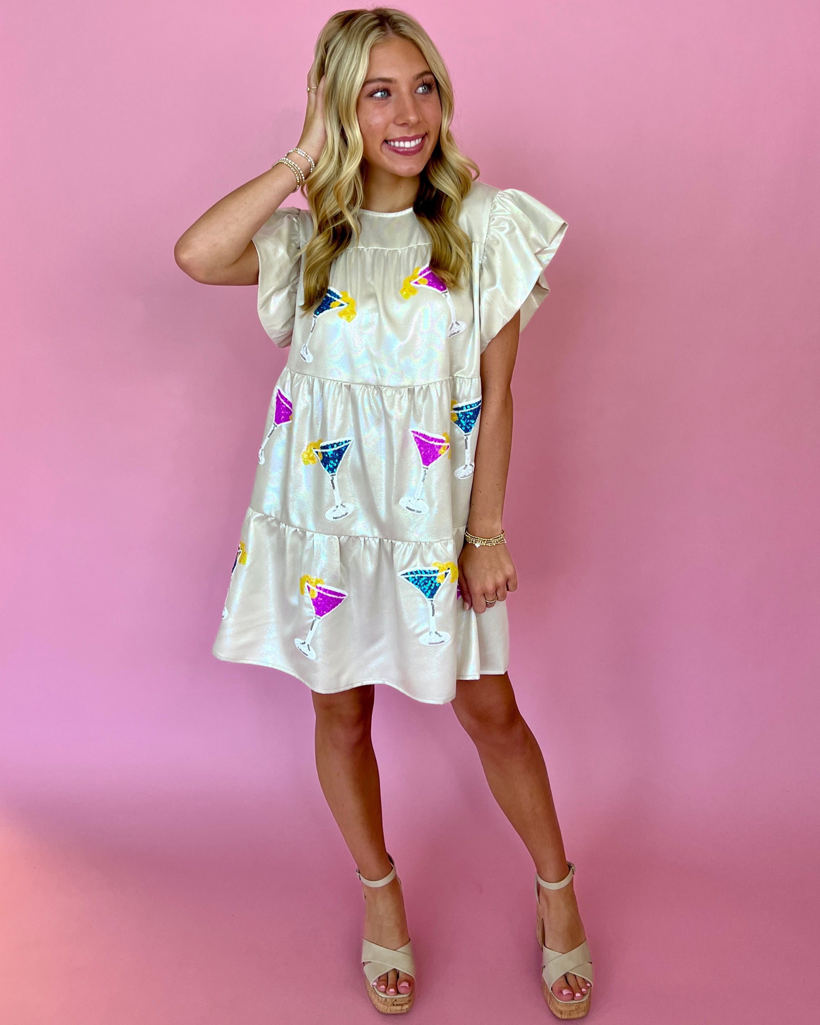 California Girls Cream Martini Sequins Embroidery Dress-Shop-Womens-Boutique-Clothing