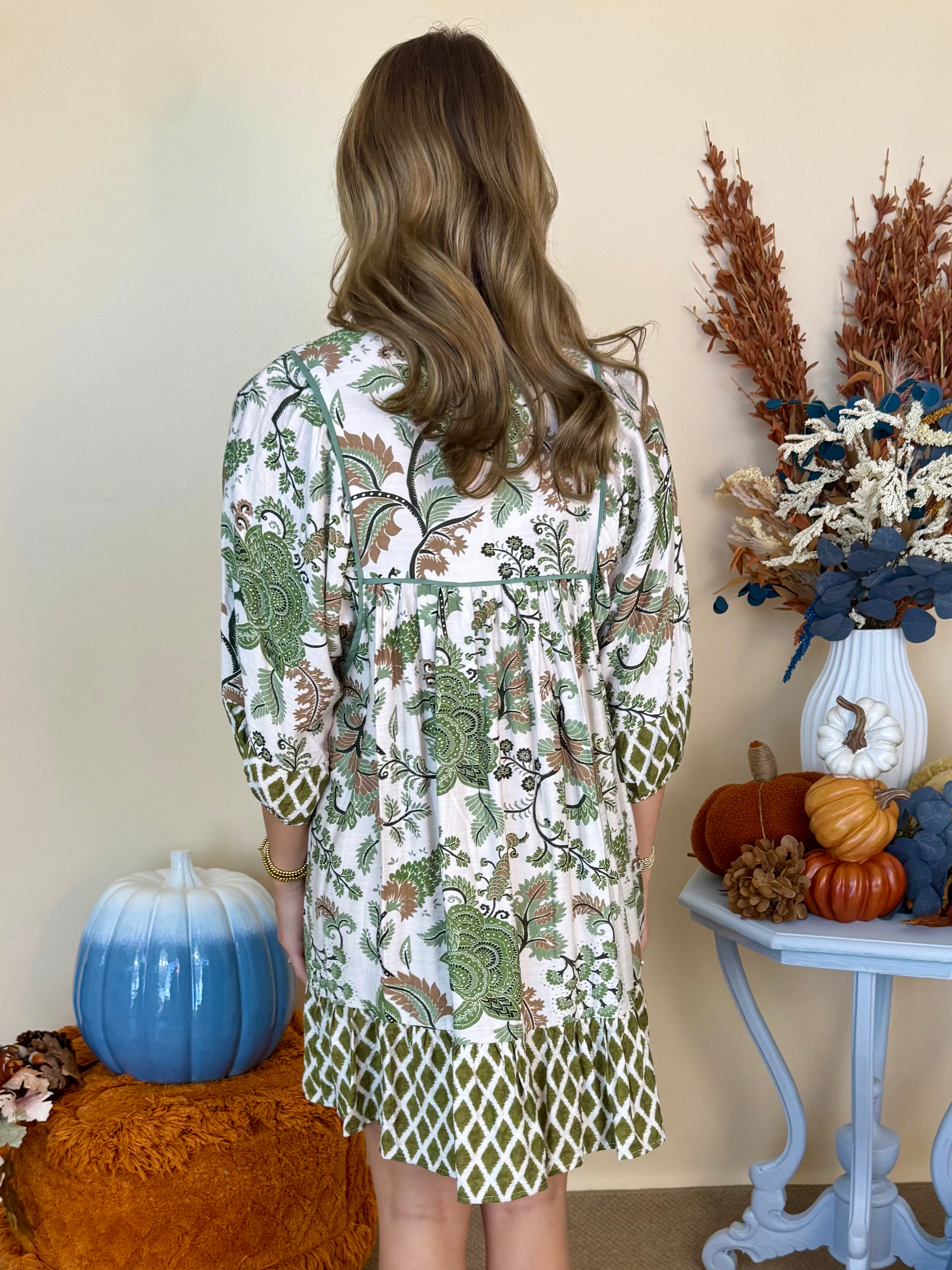 Time And Again Sage Mix Print Dress-Shop-Womens-Boutique-Clothing