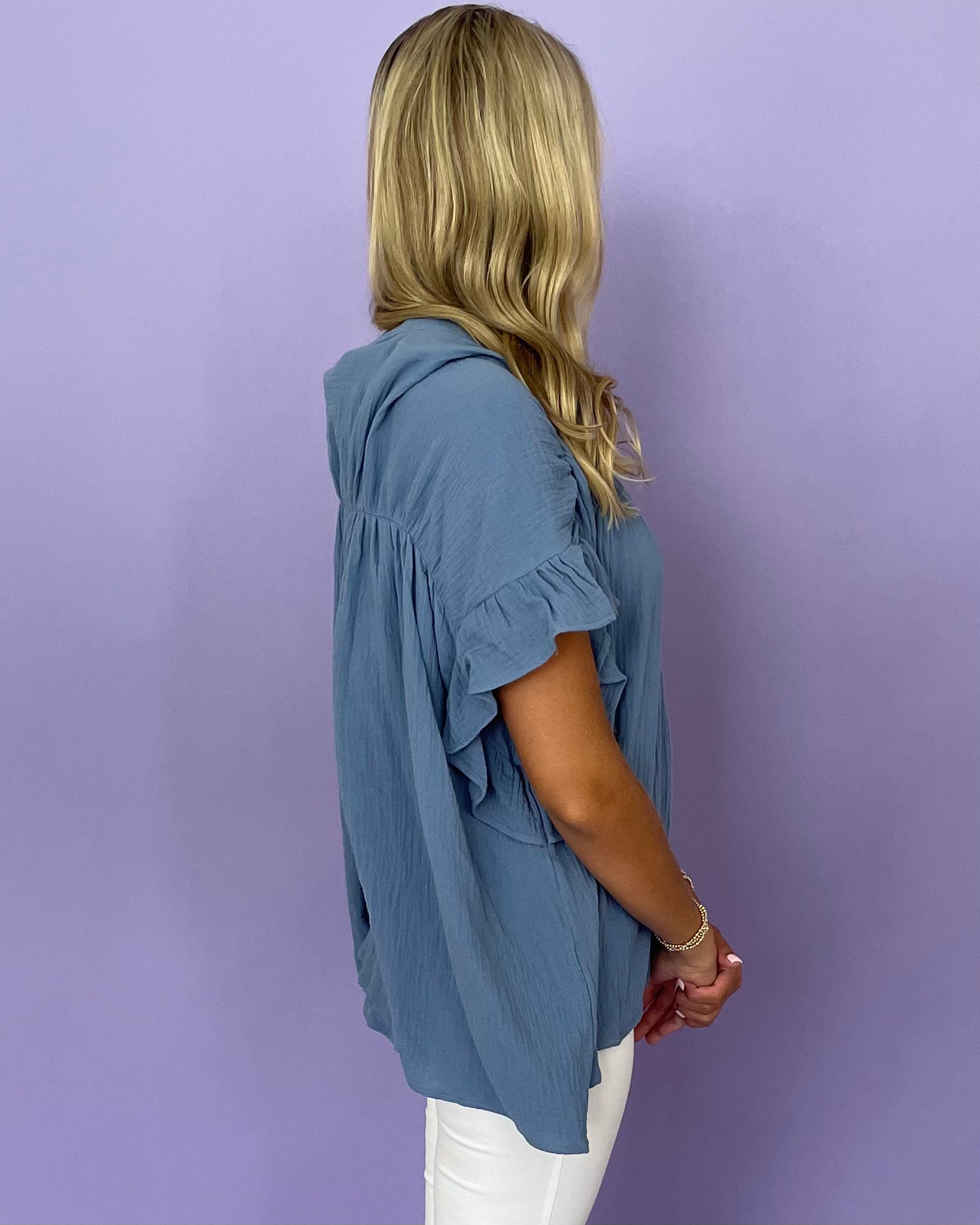 Free Spirit Vintage Denim Gauze Top-Shop-Womens-Boutique-Clothing